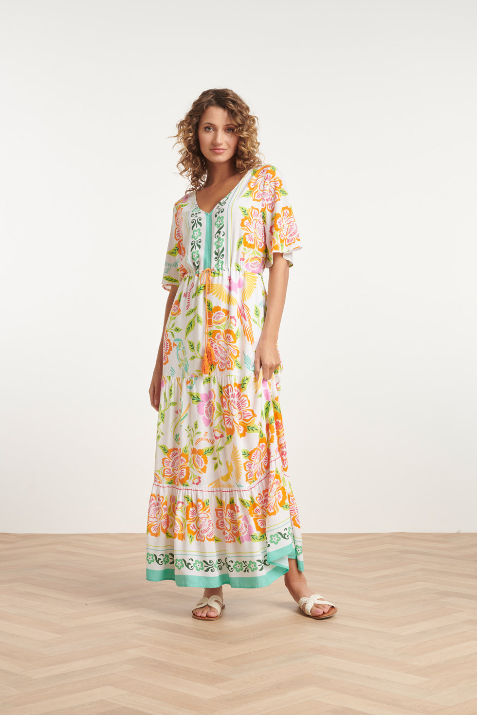 24061 Zomer Maxi Jurk Met Bloemenprint | White - Muticolour