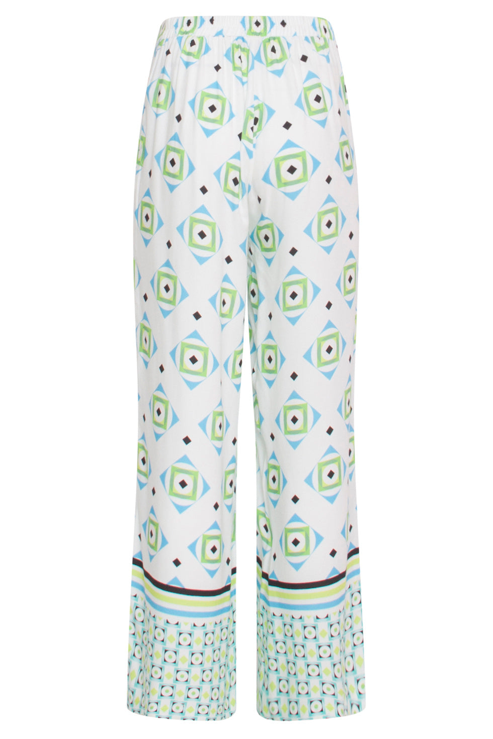 24070 Lange Flowy Zomerbroek Met Grafische Print | White - Muticolour