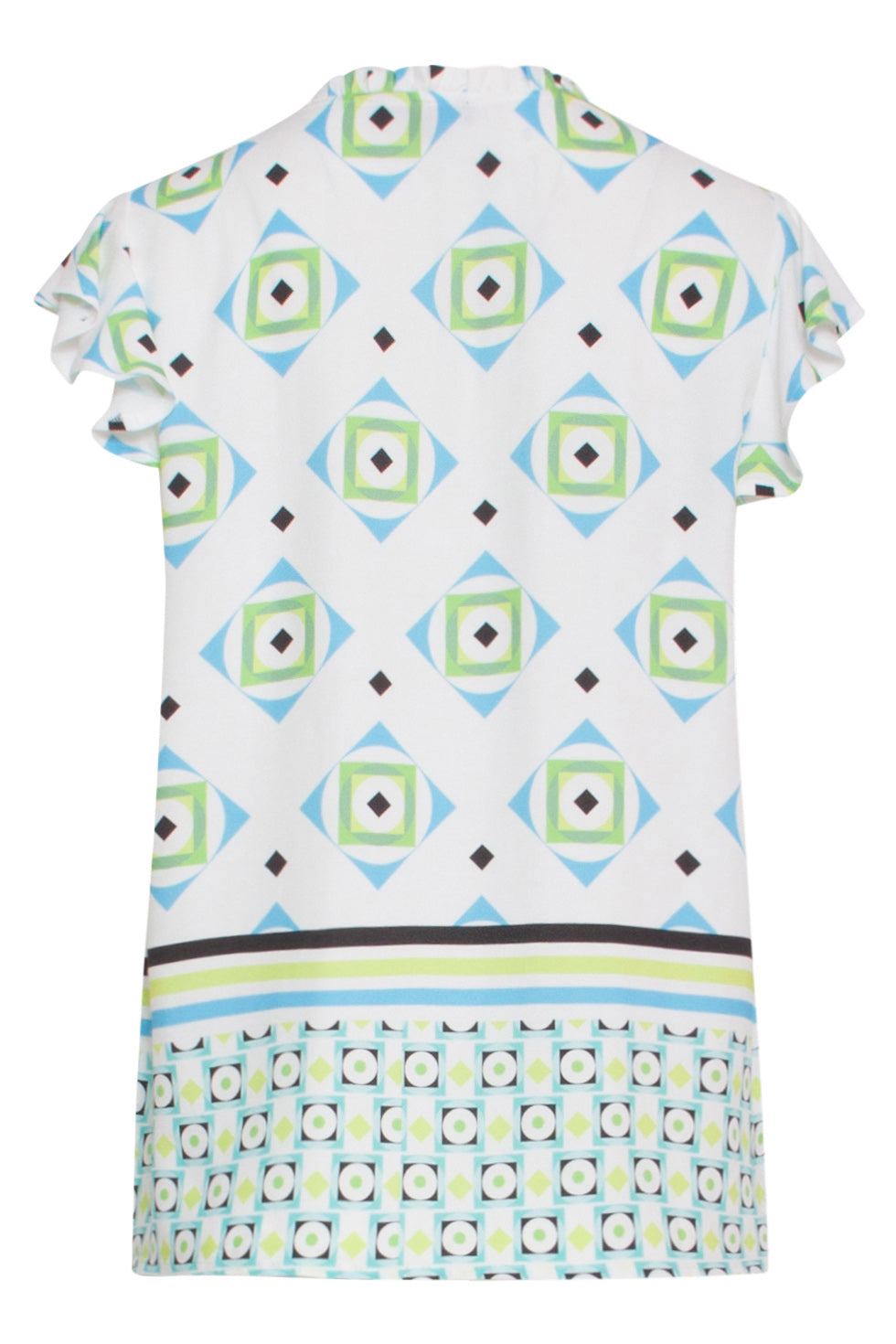 24071 Zomerse Top Met V-Halsspeelse Frill Mouwen | White - Muticolour