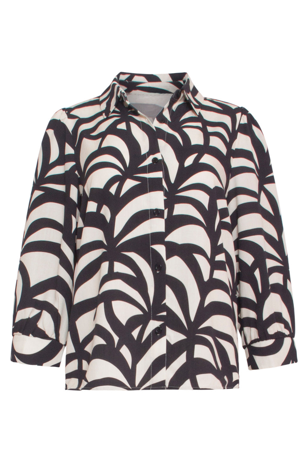 24074 E Grafische Blouse Met 3/4 Mouwen | Black-Sand