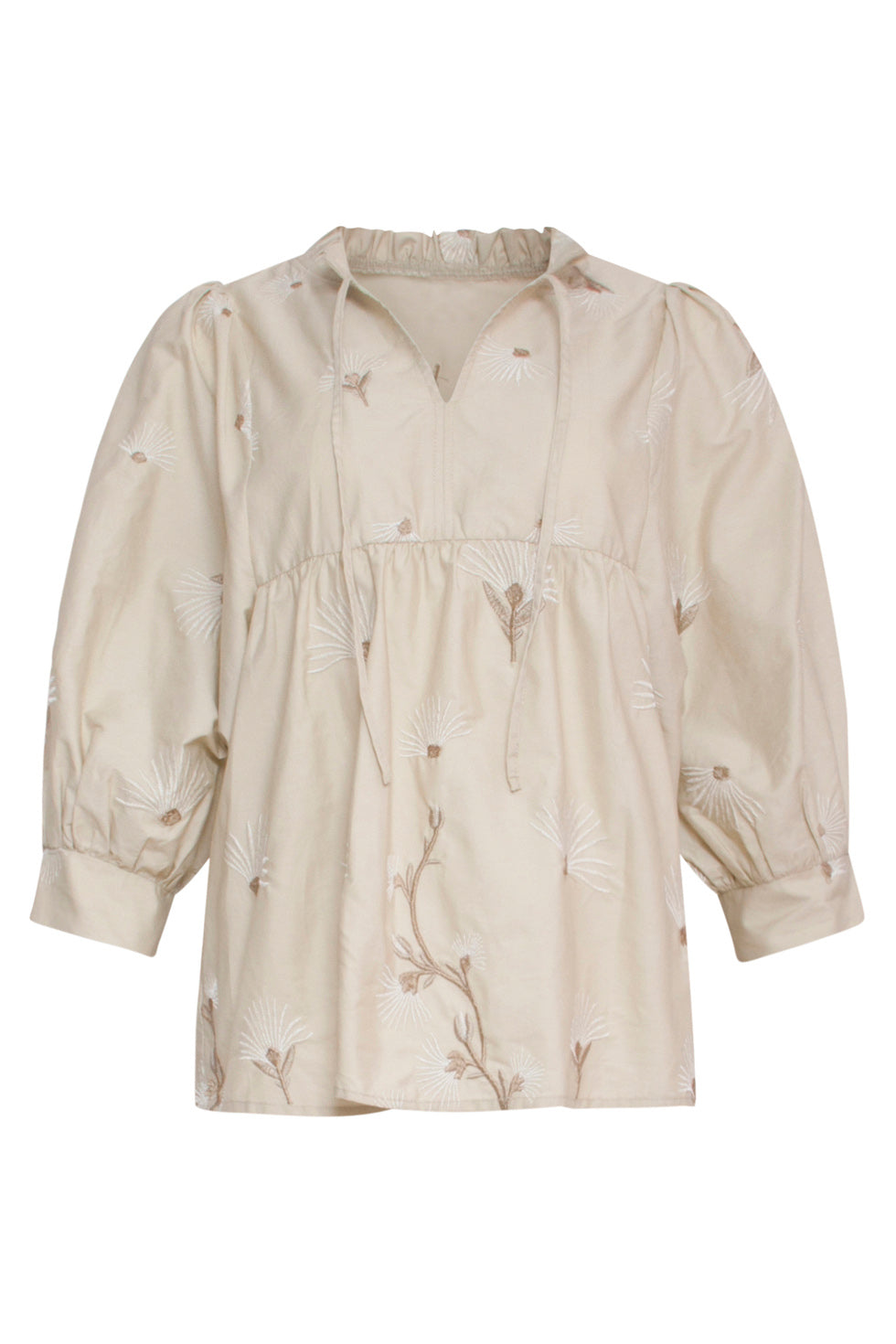 24080 Geborduurde Top Met Neutraal Paisley Design | Sand - Off White