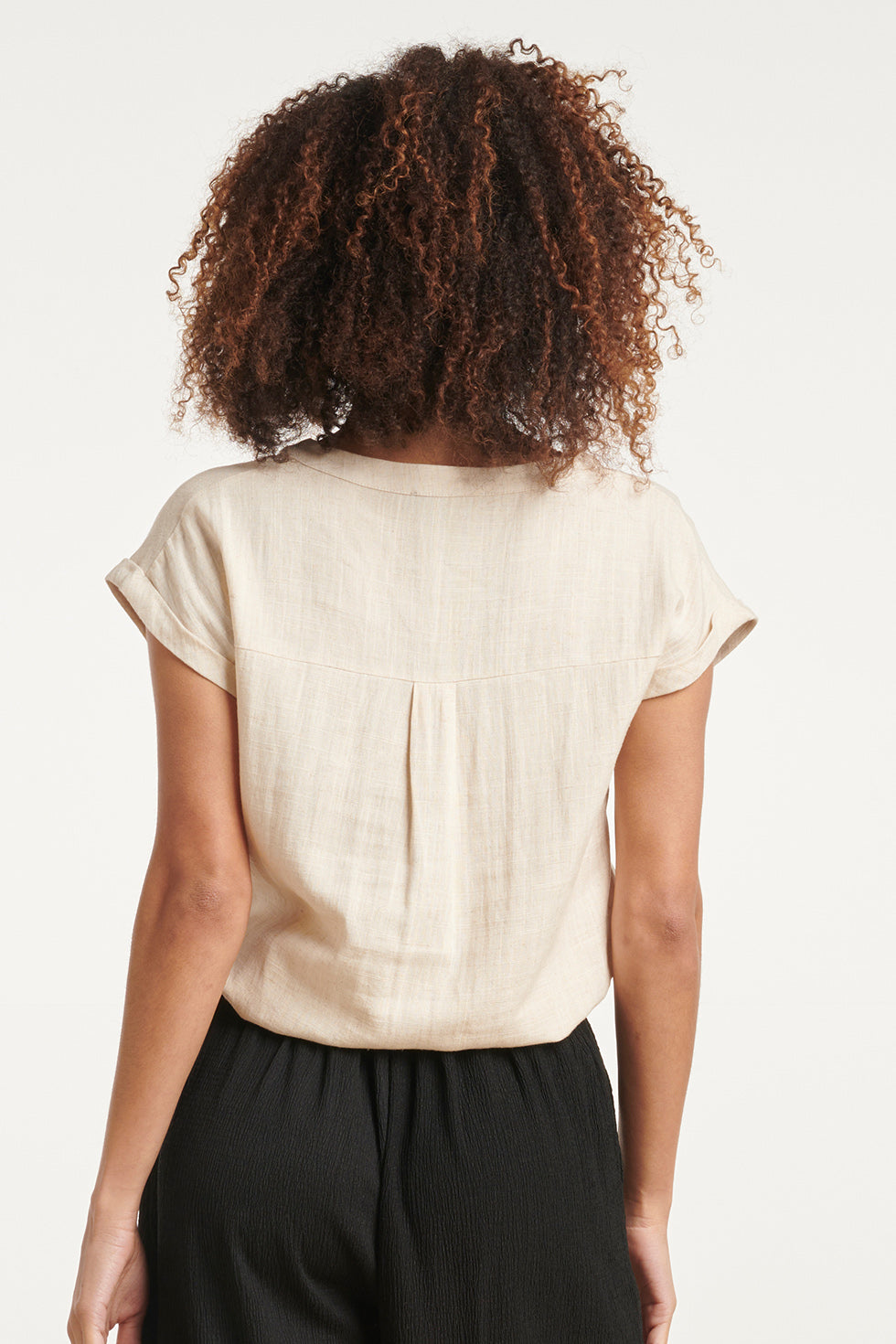 24086 Top Met V-Halsomslagmouwen | Sand