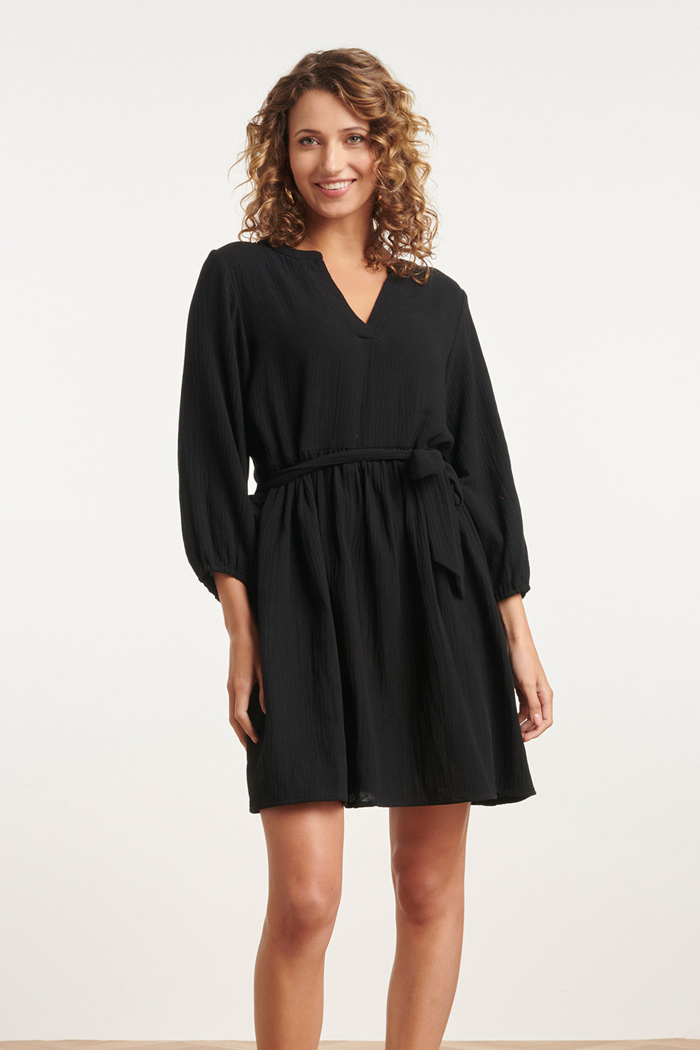 24091 Eenvoudige Zomerjurk Tetra Stof | Black
