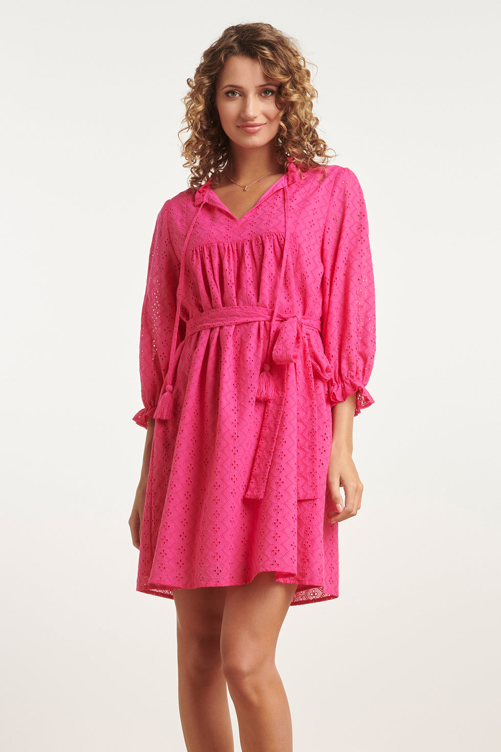 24097 Fuchsia Brie Anglaise Kort Jurkje | Pink