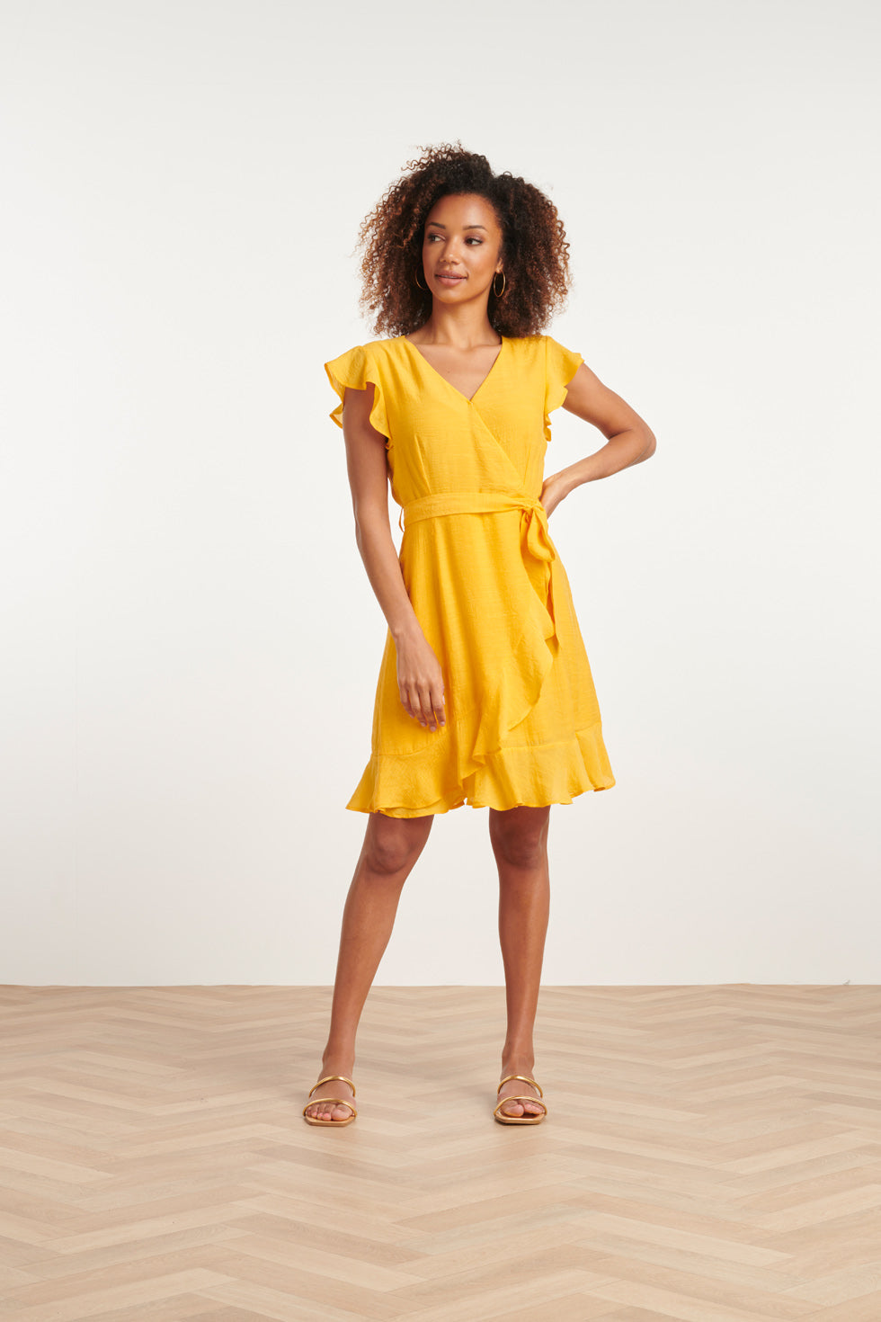 24099 Fitted Wrap Jurk Warm | Yellow