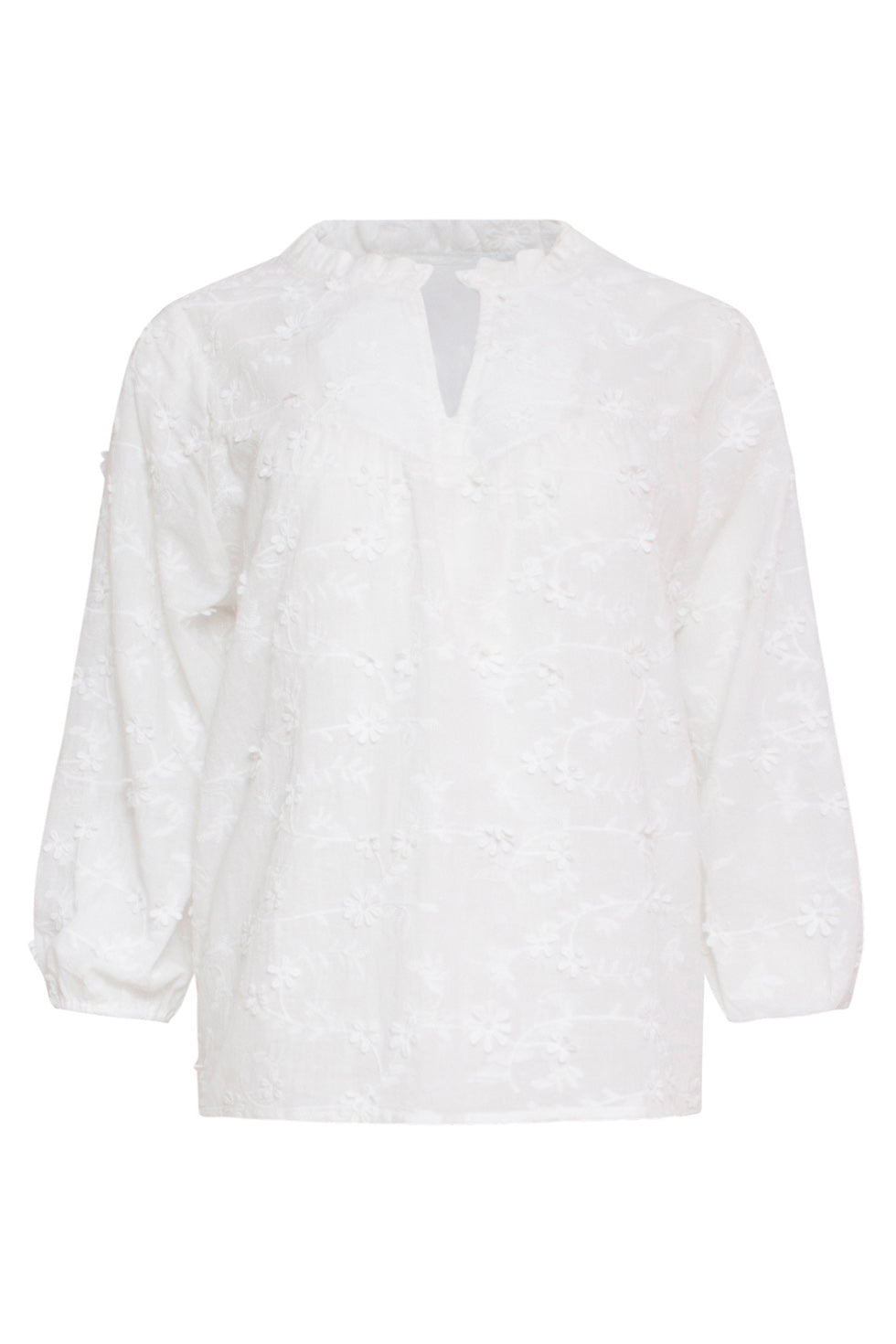24116 Te Top Met 3D Bloemenpatroon | White