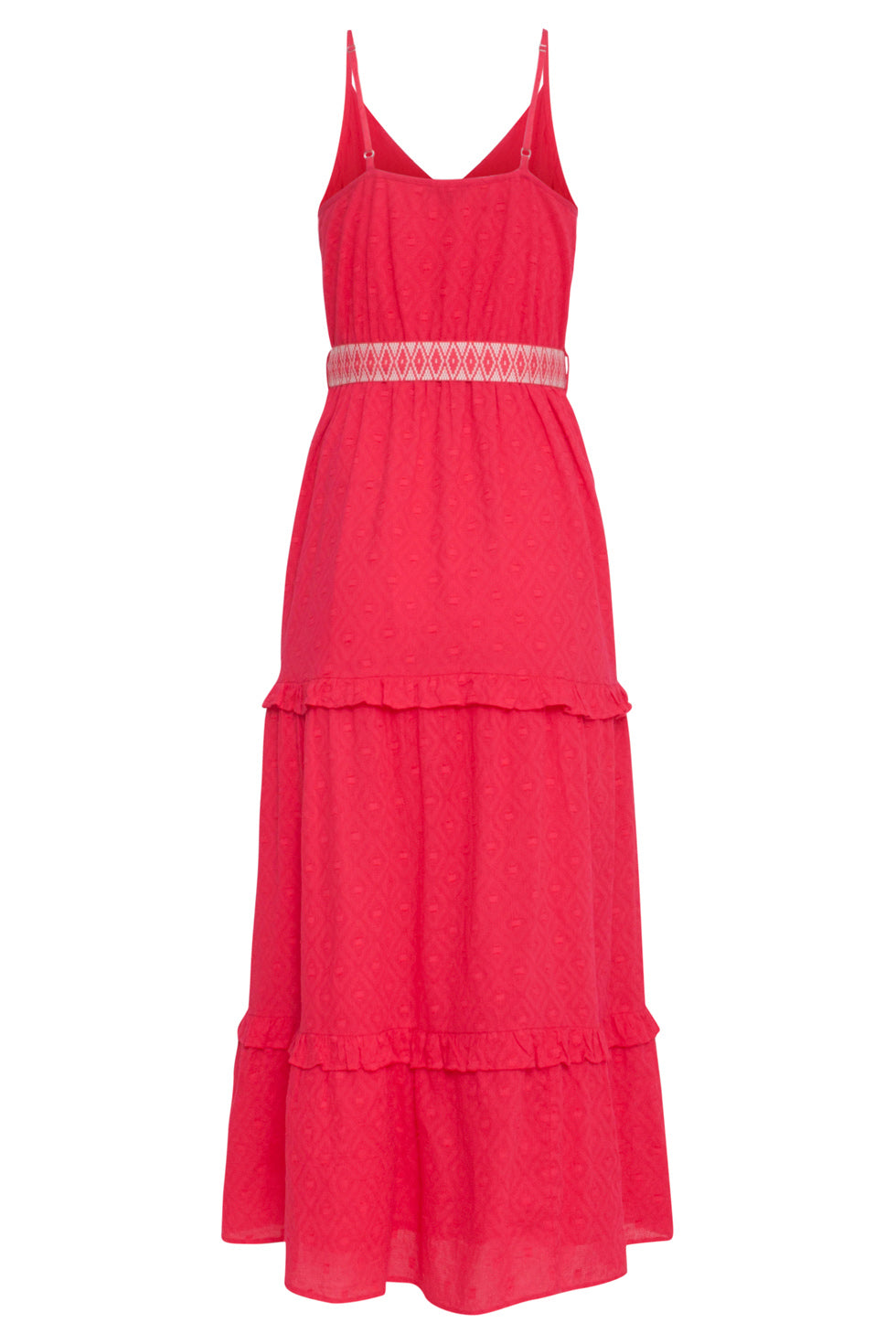 24132 Katoenen Dobby Maxi Jurk Met Spaghettibandjes | Red