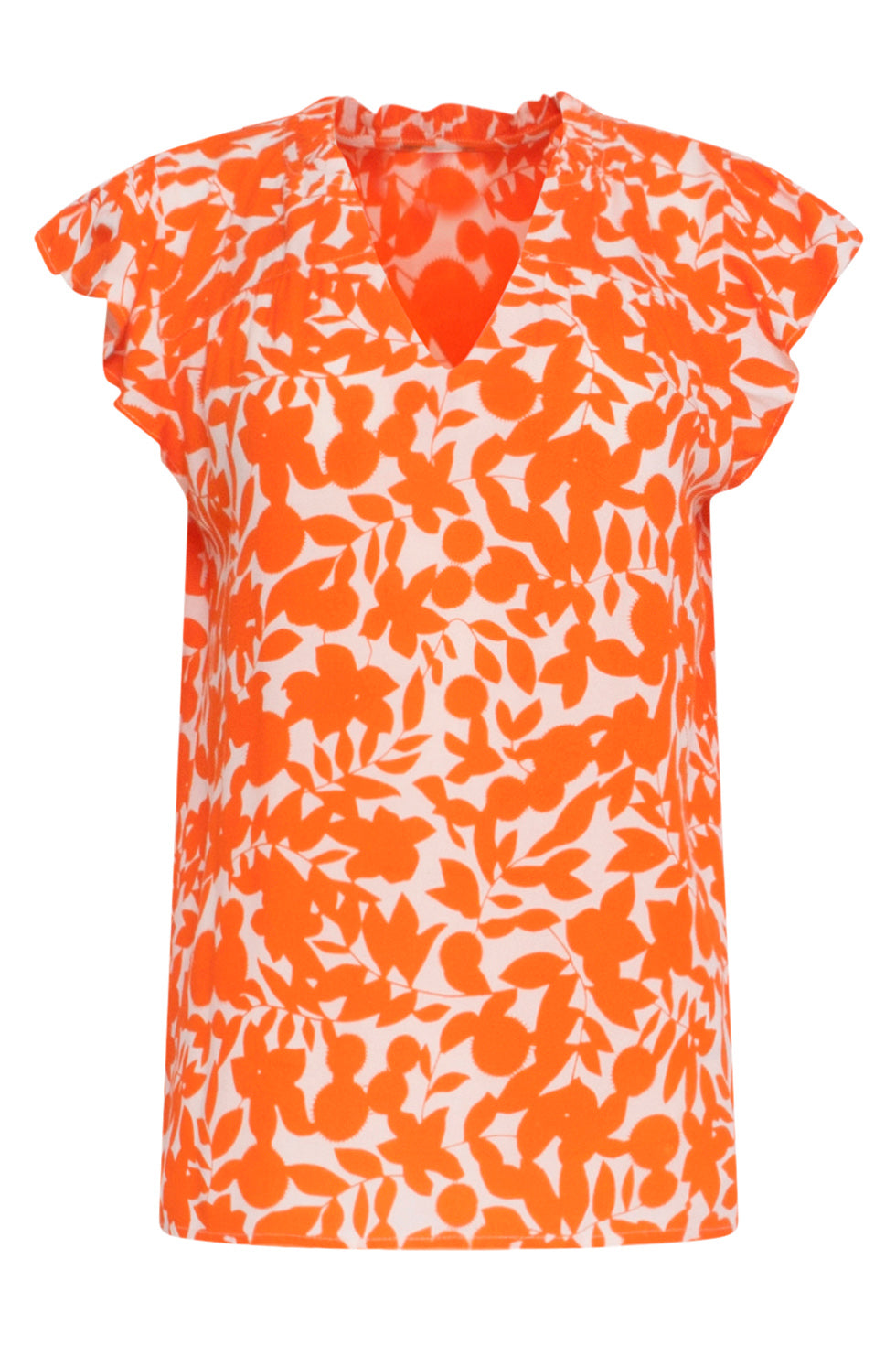 24136 Orange Top Met Bladerprint | Off White-Orange