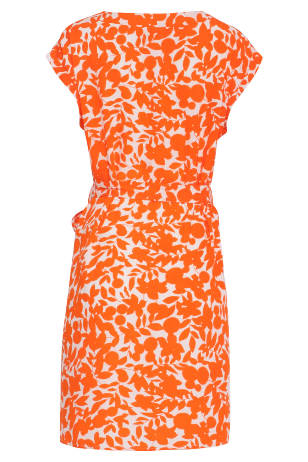 24137 Bladerprint Jurk | Off White-Orange