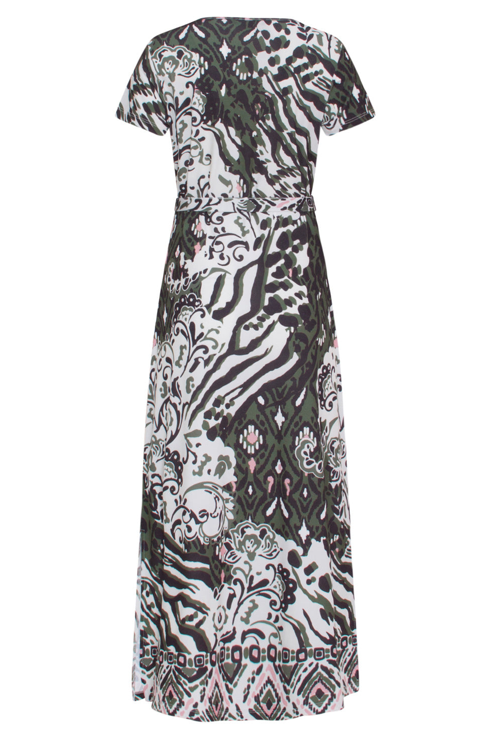 24147 Stretch Zomerjurkarmy Green Aztec Print | Off-White-Multicolour