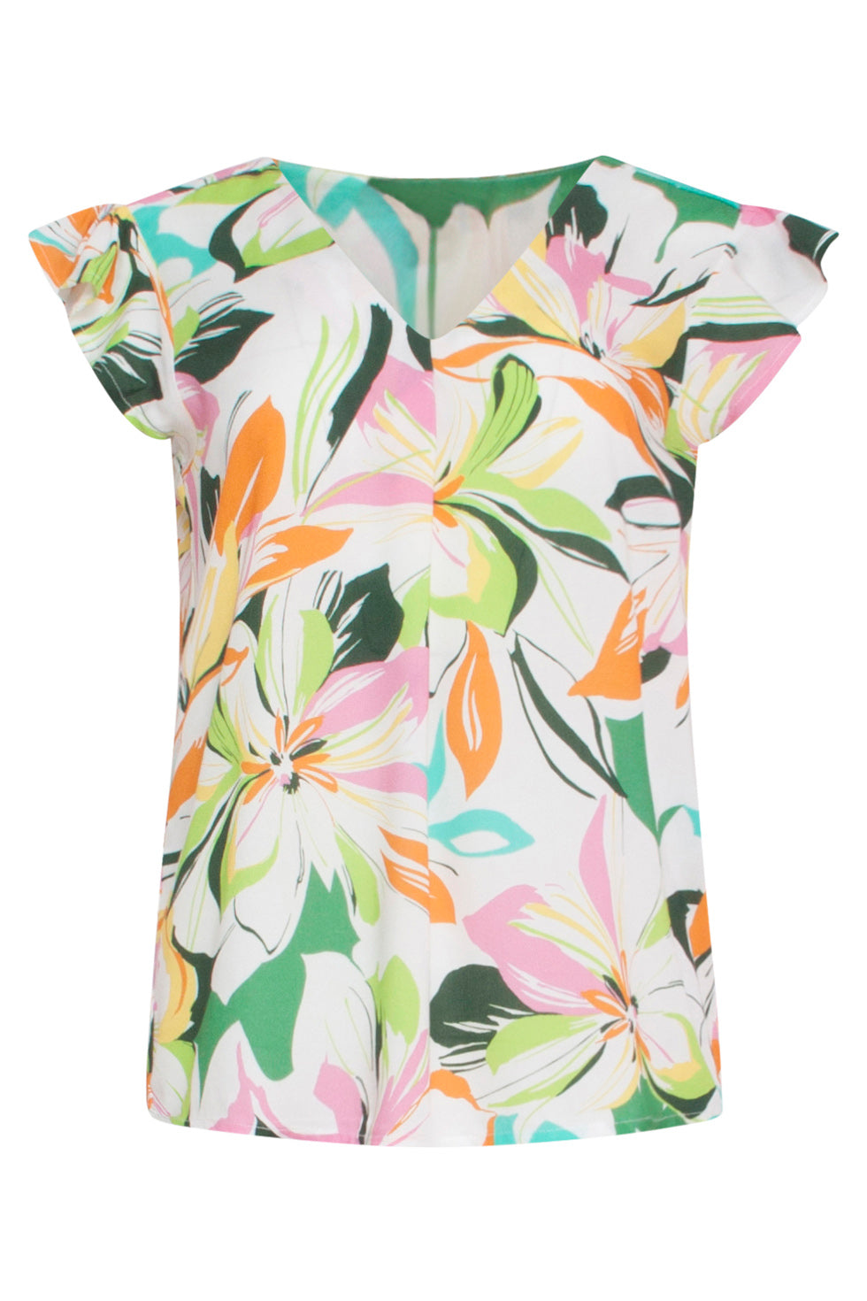 24149 Zomer Top Met BloemEnprintlevendige en | Off White - Muticolour