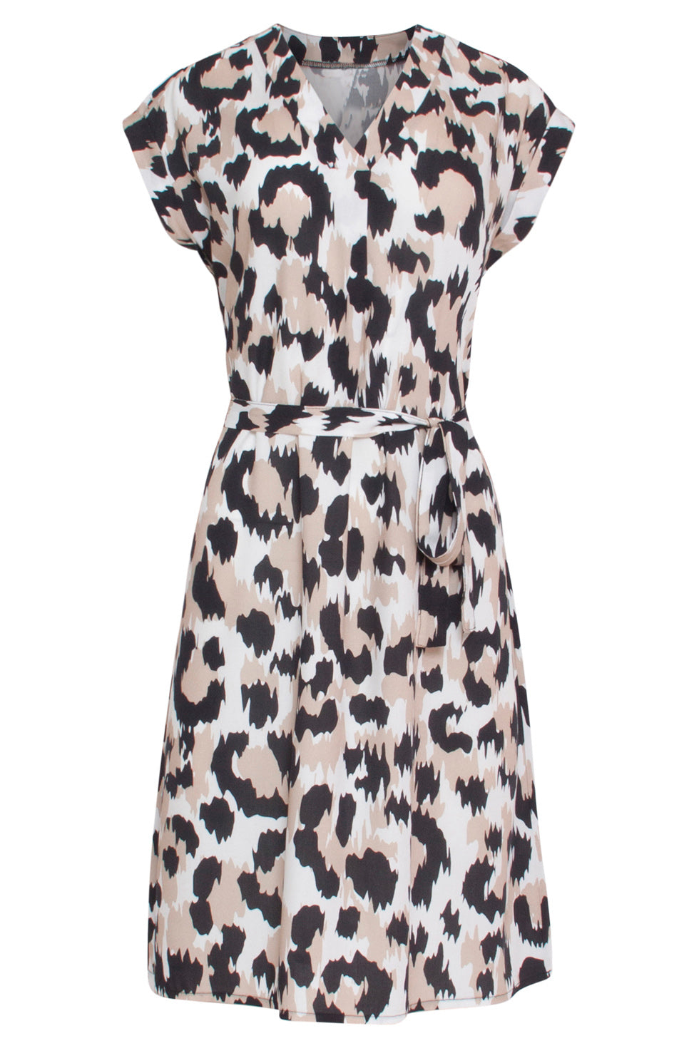 24163 Klassieke Jurk Met Gedurfd Cheeta Patroon | Off White - Black