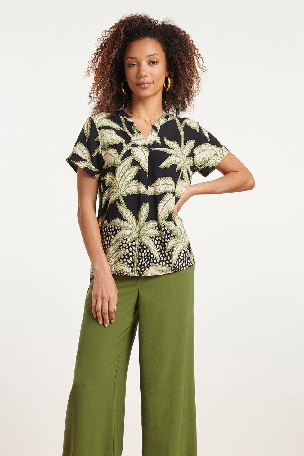 24168 Donkere Tropische Top | Black - Muticolour