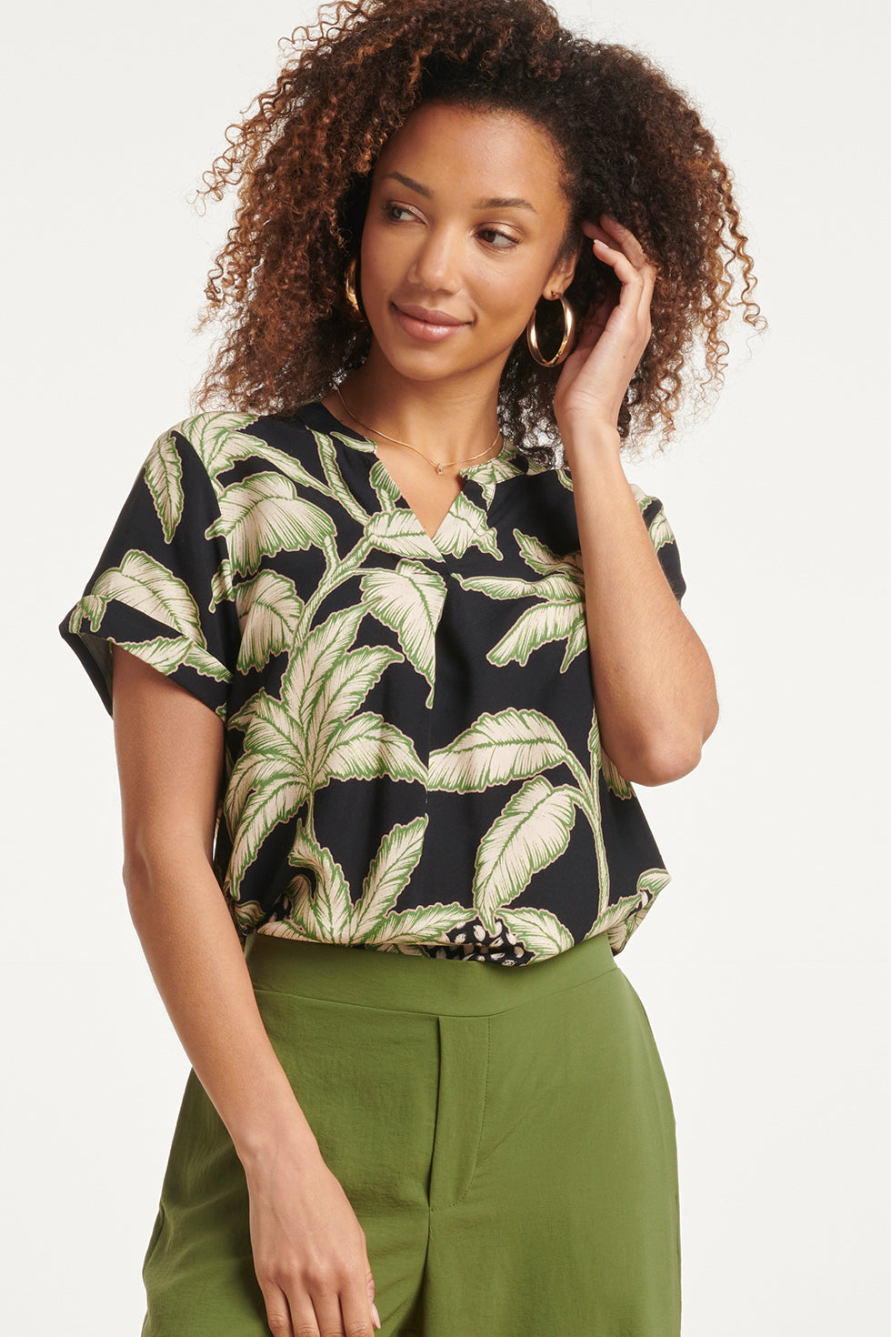 24168 Donkere Tropische Top | Black - Muticolour