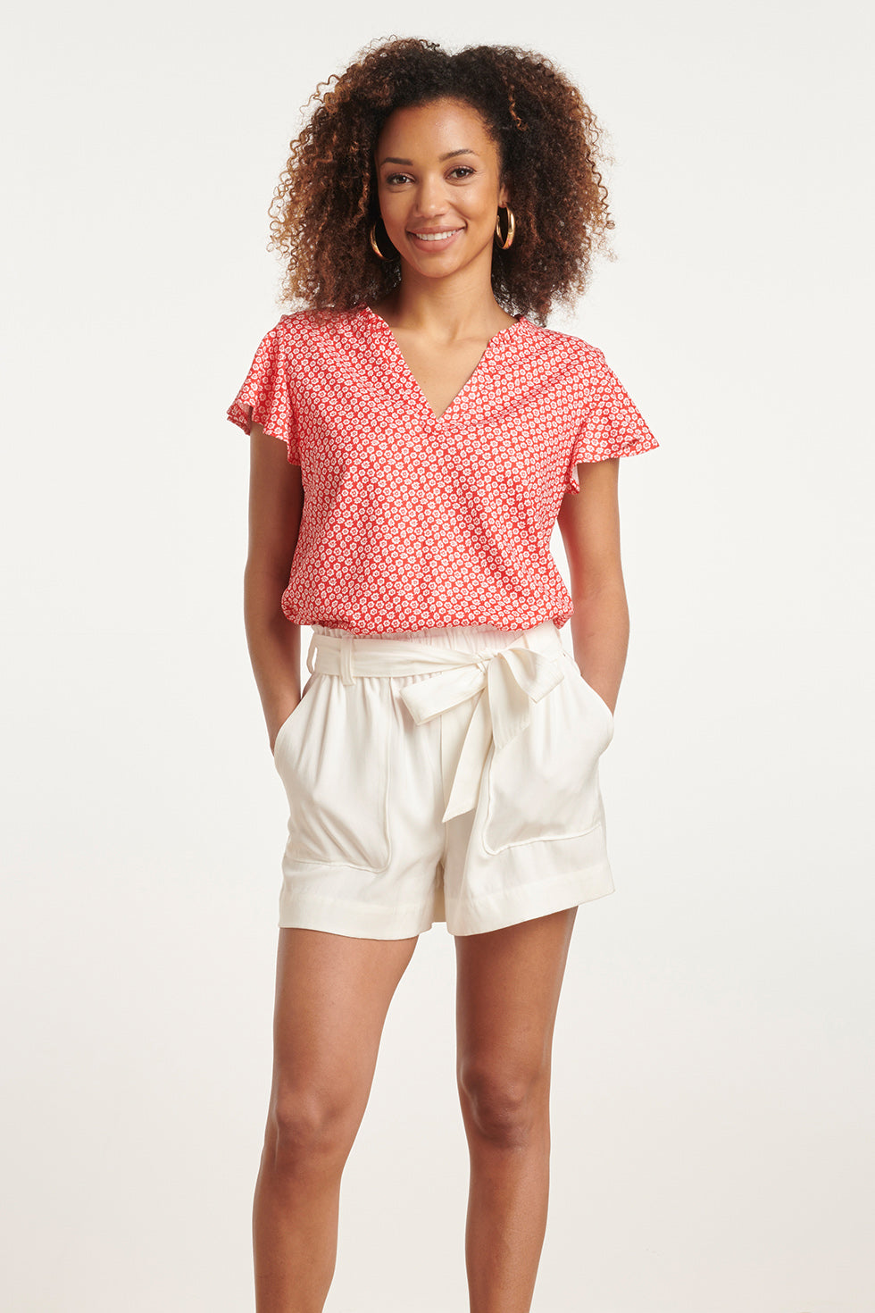 24176 Flowy Top Met Te Bloemenprint | Red-White