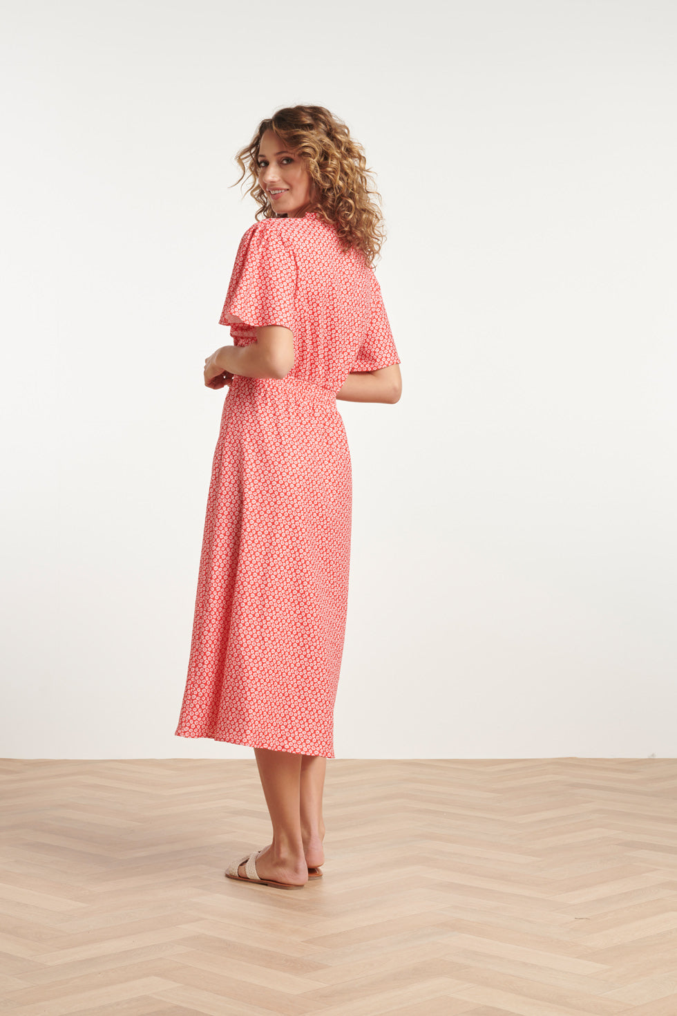24177 Midi Jurk Met Knoopsluitingsmok | Red-White