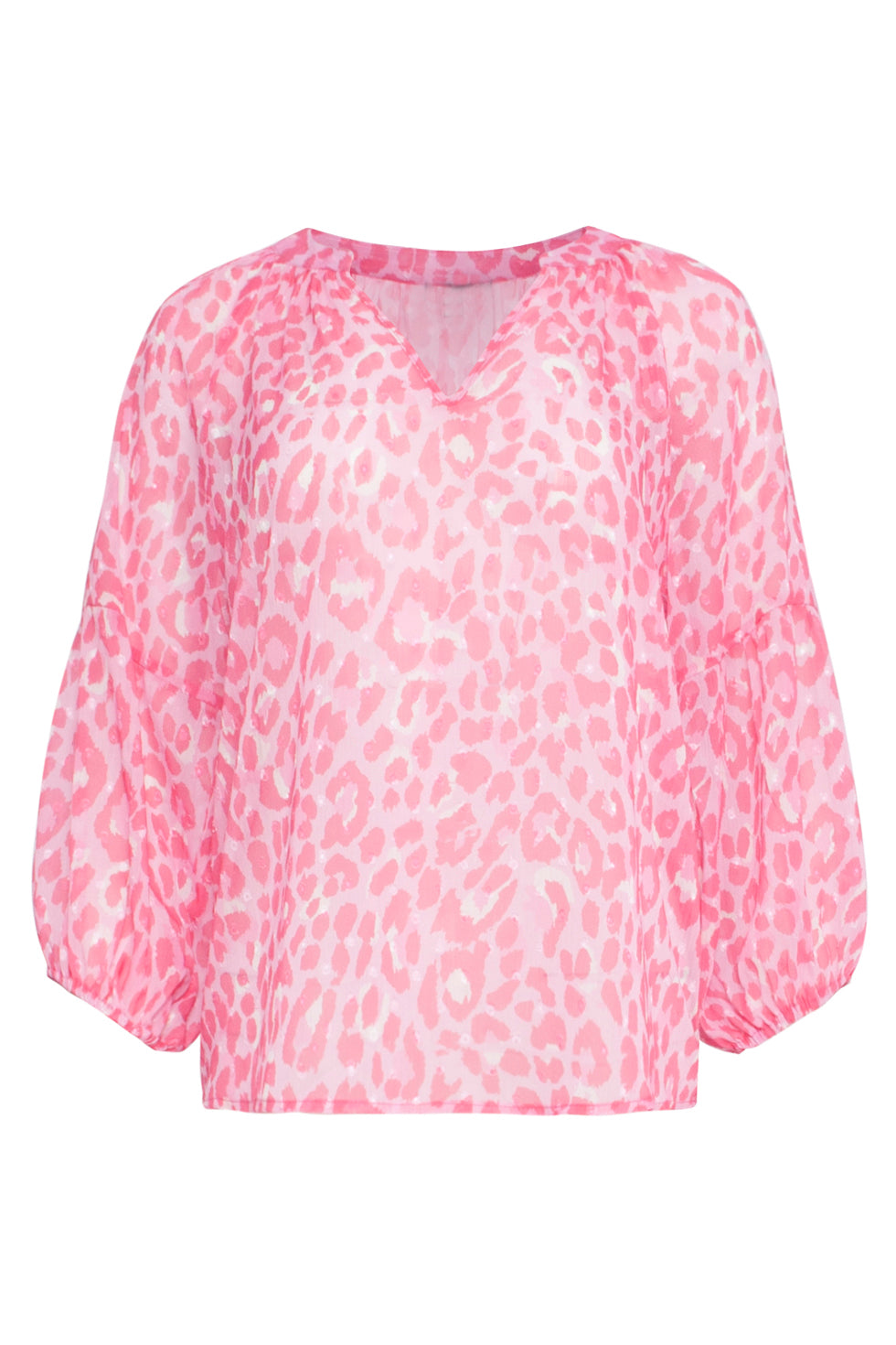 24301 Chiffon Top Met 3/4 Pofmouwen Animal Print | Baby Pink-Pink