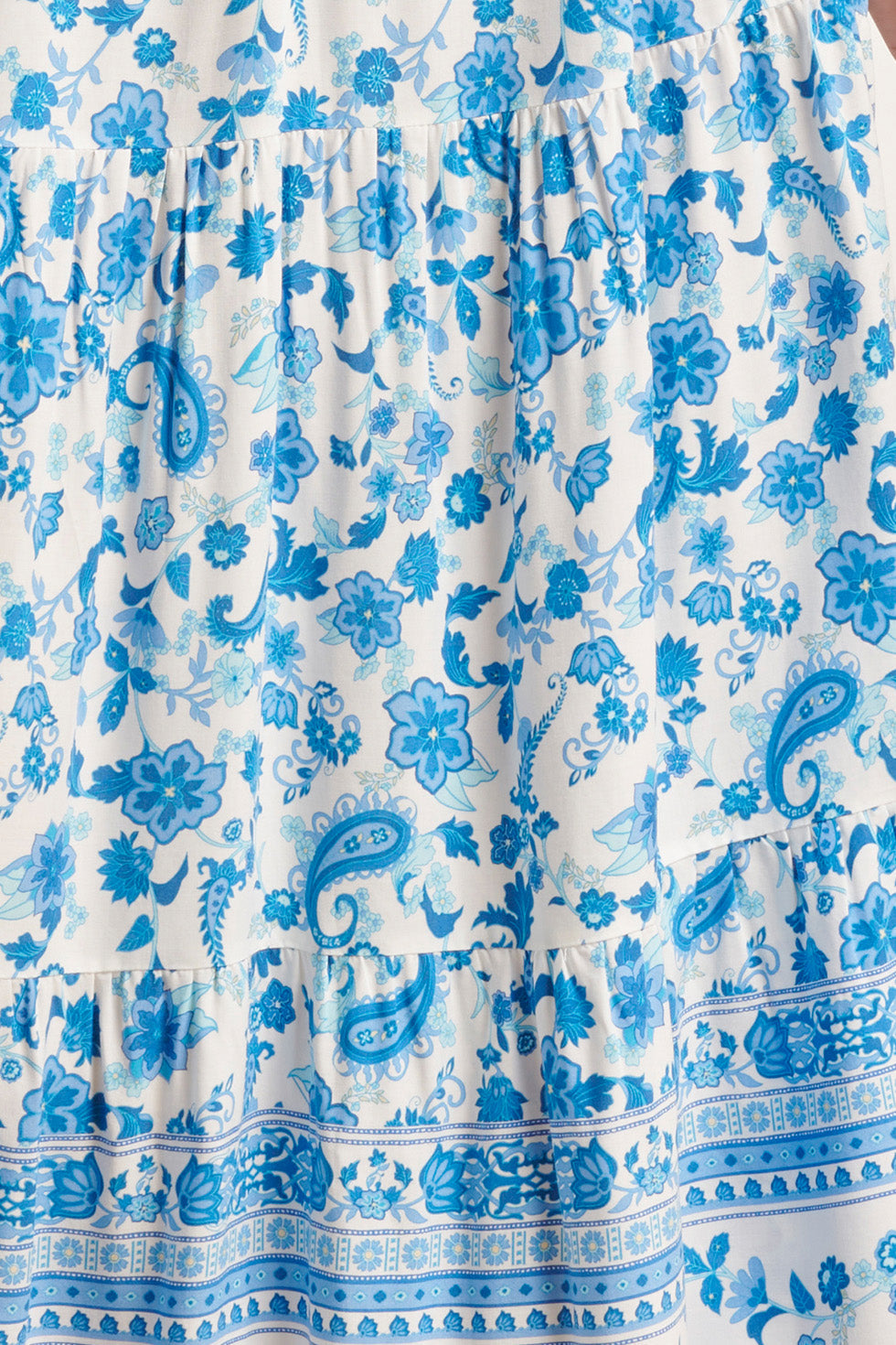 24315 Prachtige Blauwe Bloemen Paisley Maxi Rok