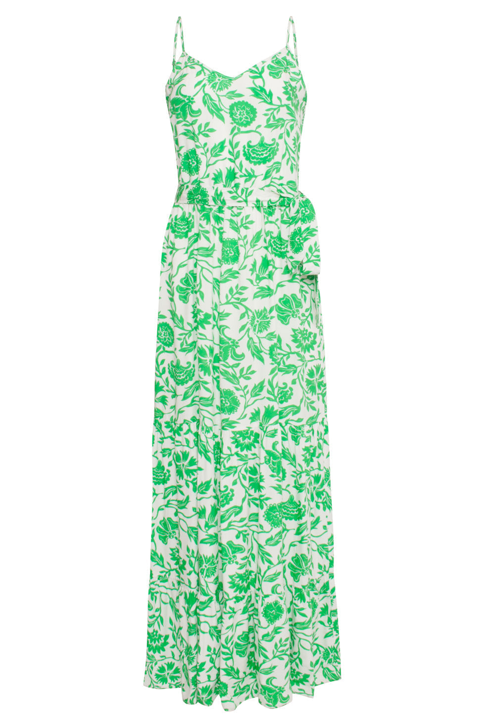 24318 Maxi Jurk Met Spaghettibandjes - Levendige Bloemen Print | White-Green