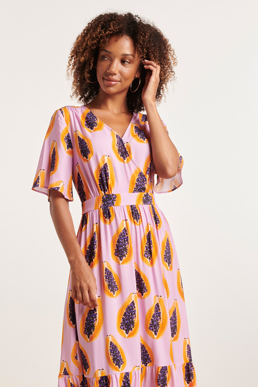 24327 Lilae Papaya Print Maxi Jurk | Lilac-Multicolour