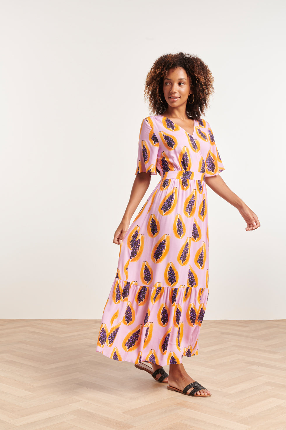 24327 Lilae Papaya Print Maxi Jurk | Lilac-Multicolour
