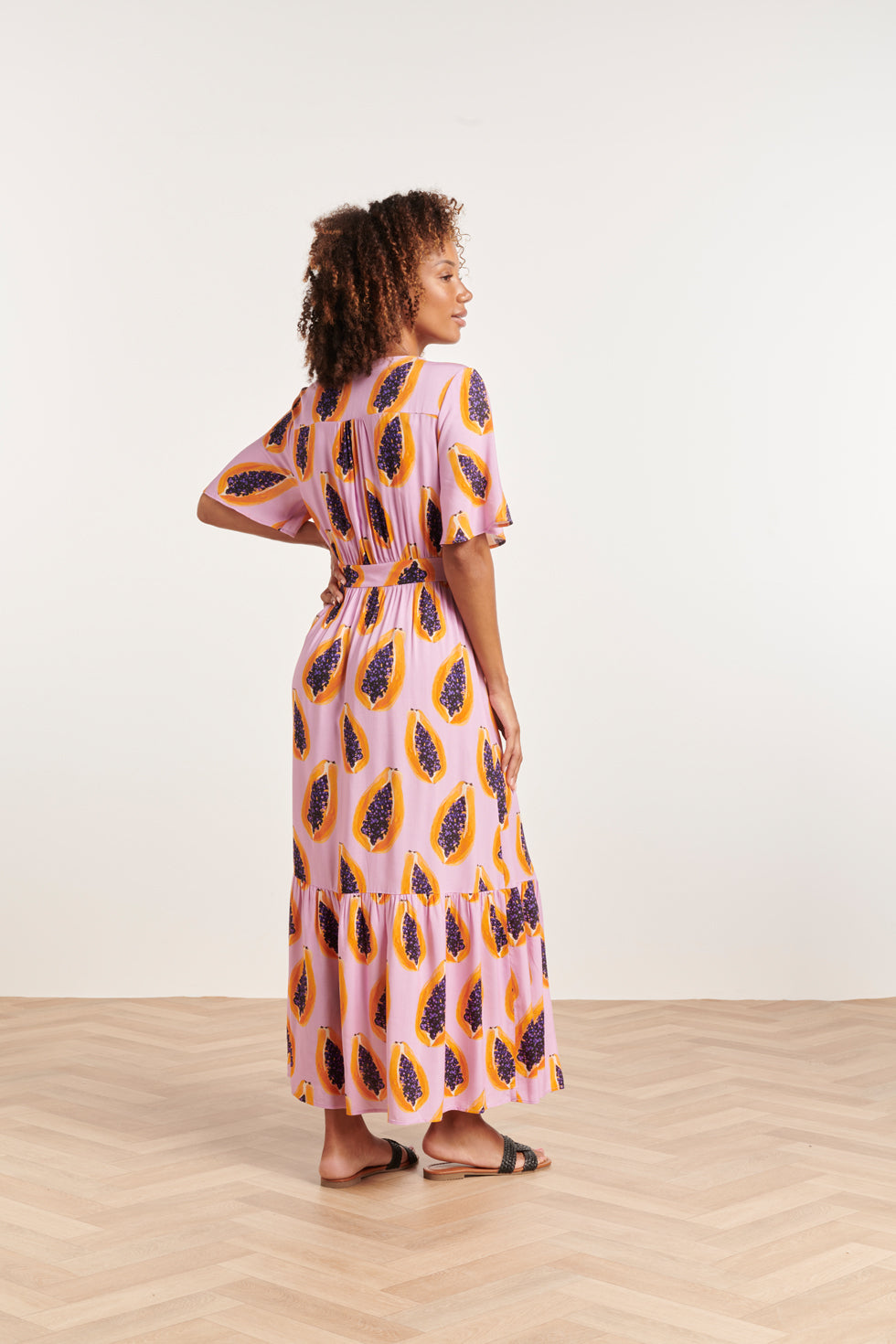24327 Lilae Papaya Print Maxi Jurk | Lilac-Multicolour