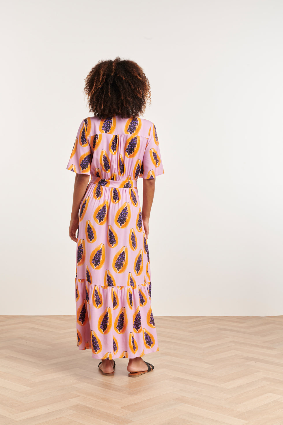 24327 Lilae Papaya Print Maxi Jurk | Lilac-Multicolour