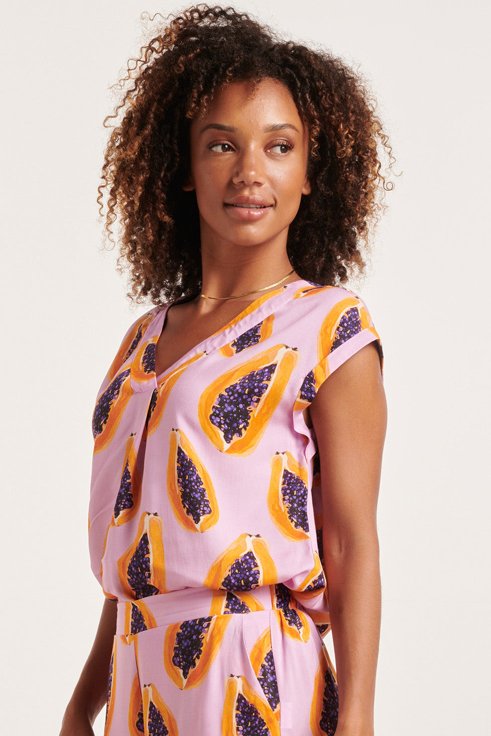 24328 Lilae Papaya Print Top | Lilac - Muticolour