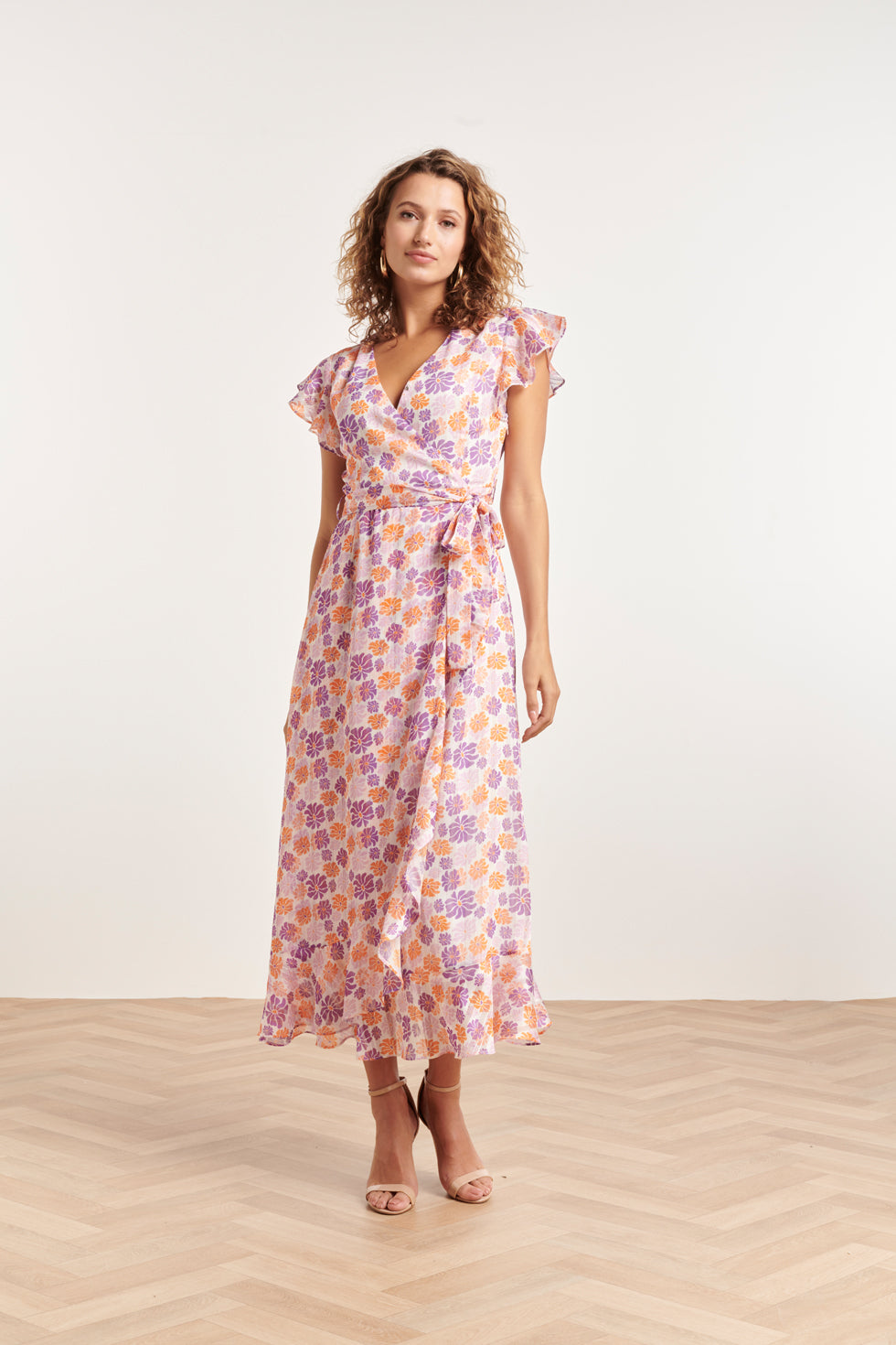 24329 Maxi Wrap Jurk Met Bloemenprint | White-Multicolour