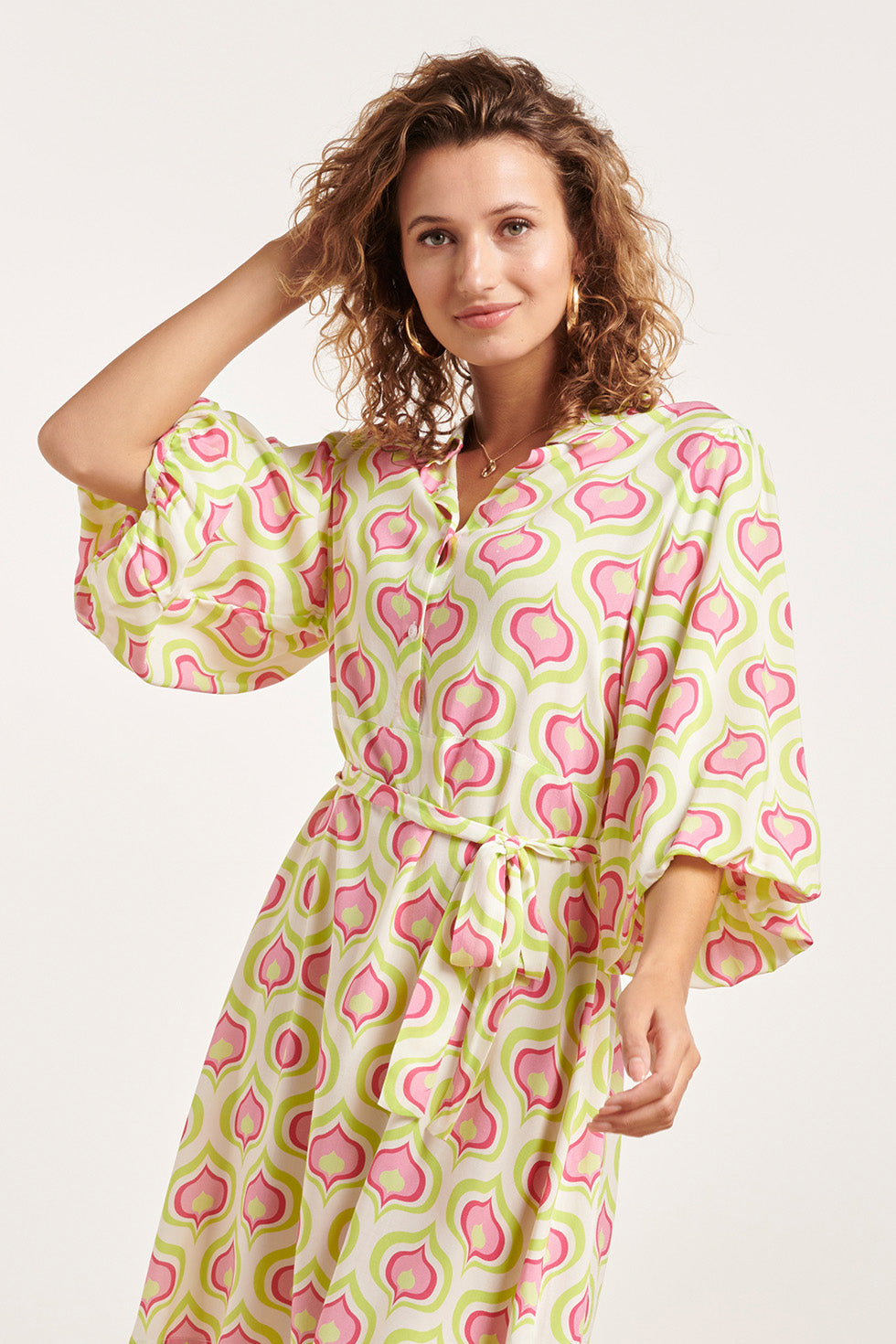 24335 Retro Bedrukt Kort Jurkje | White - Muticolour