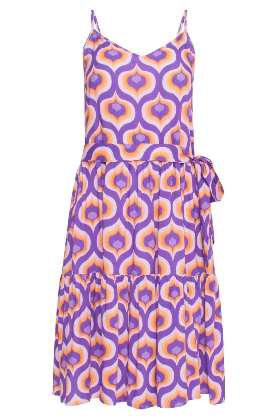 24337 Retro Bedrukte Spaghettiband Jurk | Purple - Muticolour