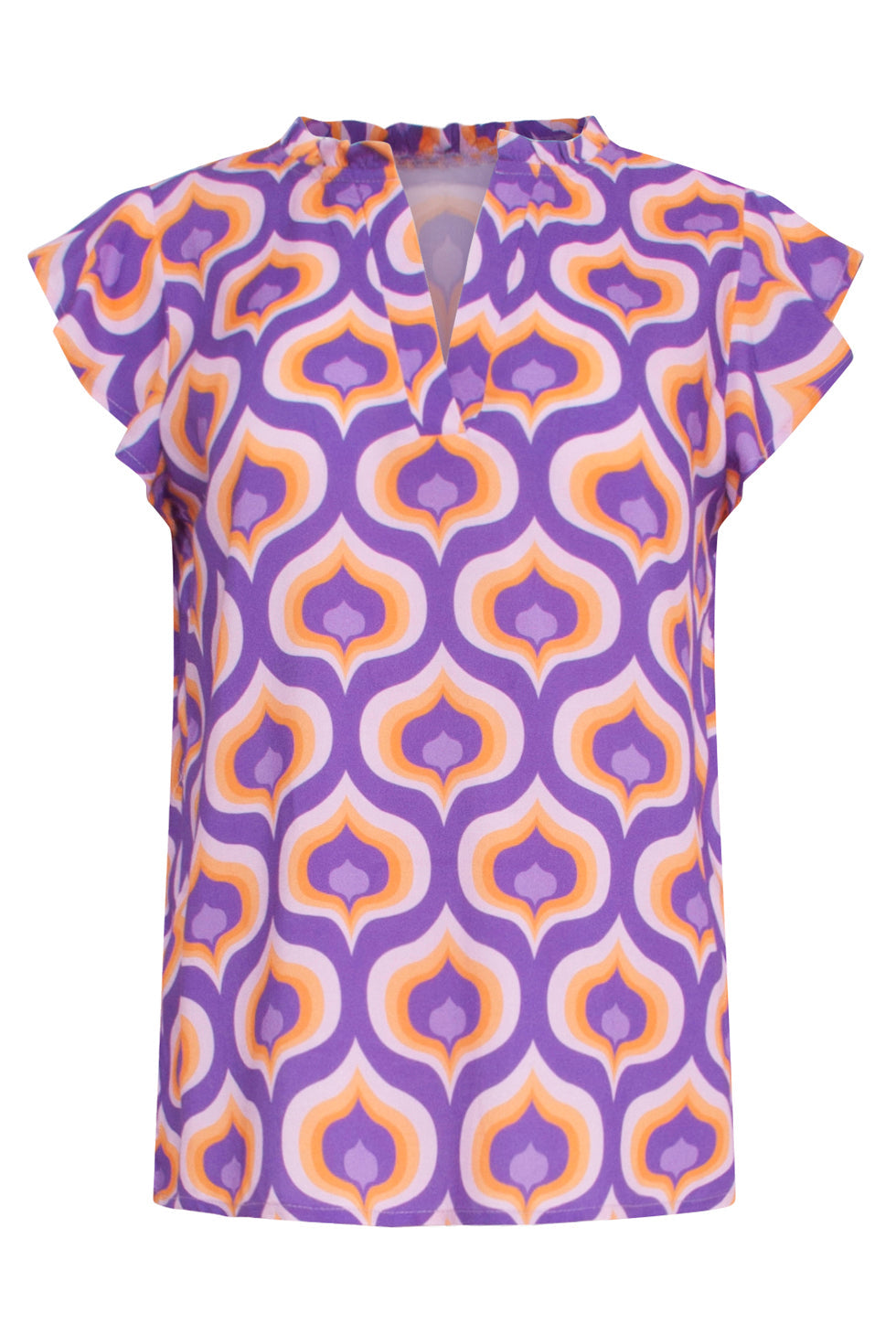 24338 V-Hals Retro Bedrukte Top | Purple-Multicolour