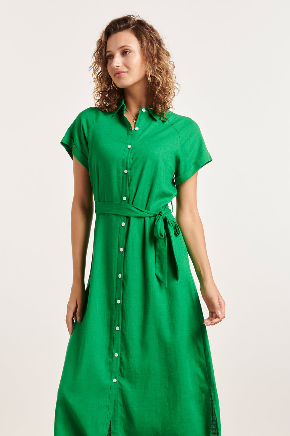 24348 Ademende Zomer Shirtjurk | Green