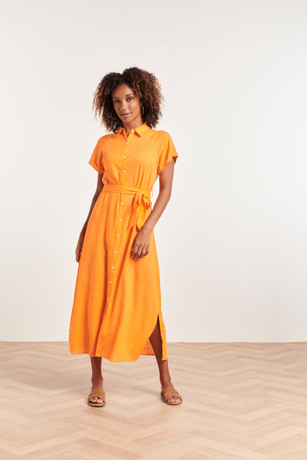 24348 Ademende Zomer Shirtjurk | Orange