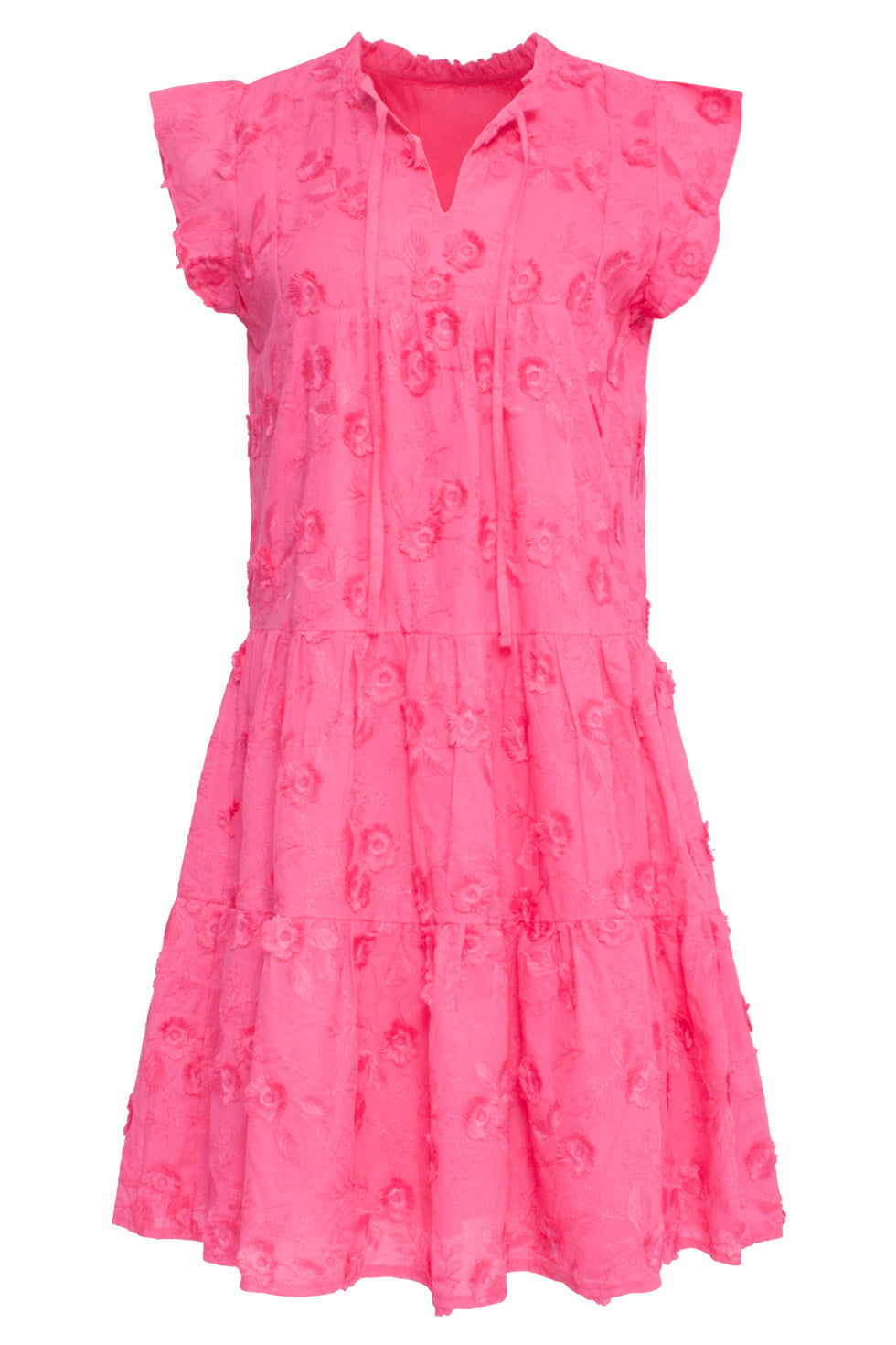 24353 Fuchsia Jurk Met 3d Bloemenstructuur | Fuchsia