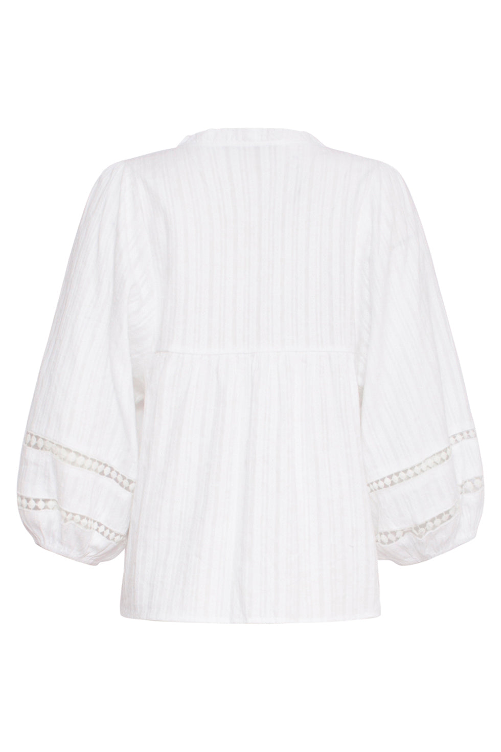 24356 Dames Te Top Met Driekwart Puffy Mouwengehaakte Tapes | White