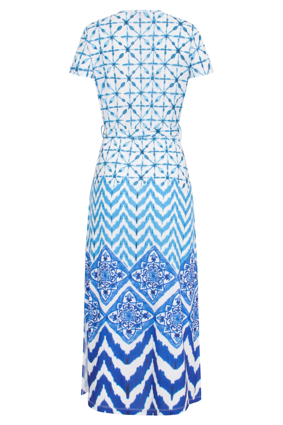 24360 Dames Maxi Te Jurk Met Ornamentaal Print | Off White-Blue