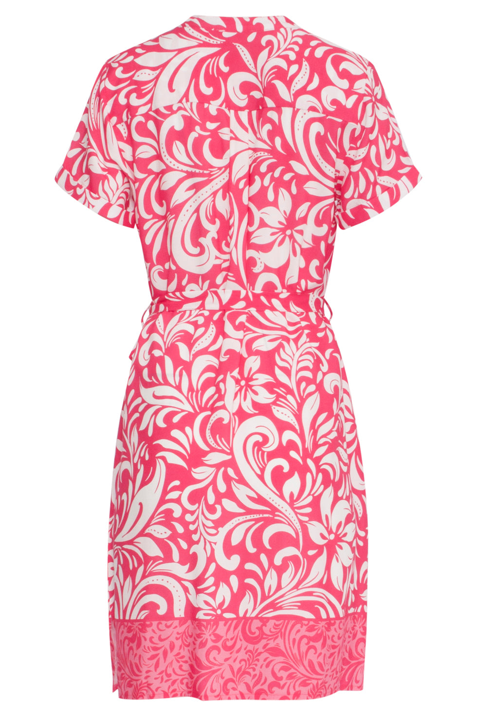 24367 Dames Korte Fuchsia Jurk Met Te Bloemenprint | Pink-White