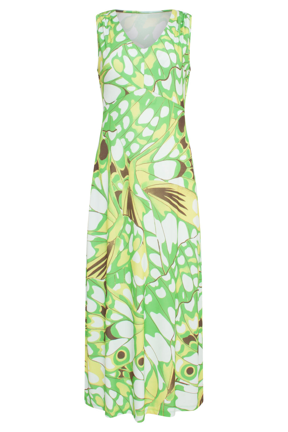 24368 Dames Maxi Jurk Met Allover Vlinder Print | Green-Multicolour