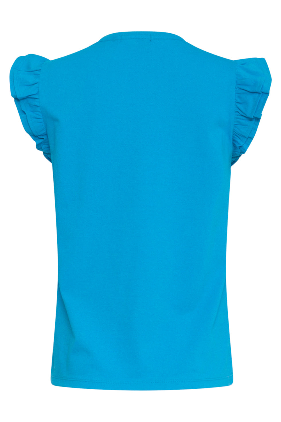 24384 Dames Blauw T-Shirt Met Korte Mouwen En Dubbele Ruches