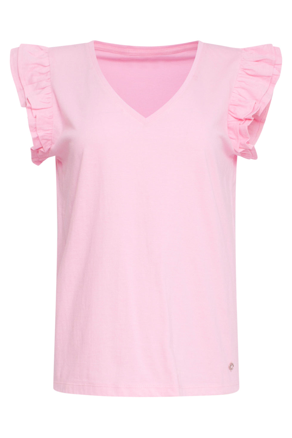24384 Dames Roze T-Shirt Met Korte Mouwen En Dubbele Ruches