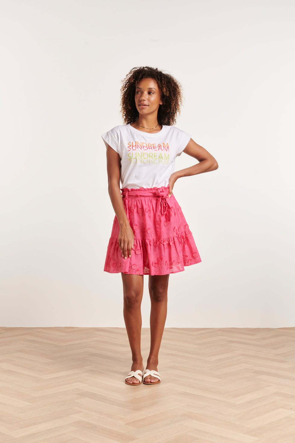 24385 Dames T-Shirt Met Korte Mouwensundream Rainbow Print | White-Multicolour