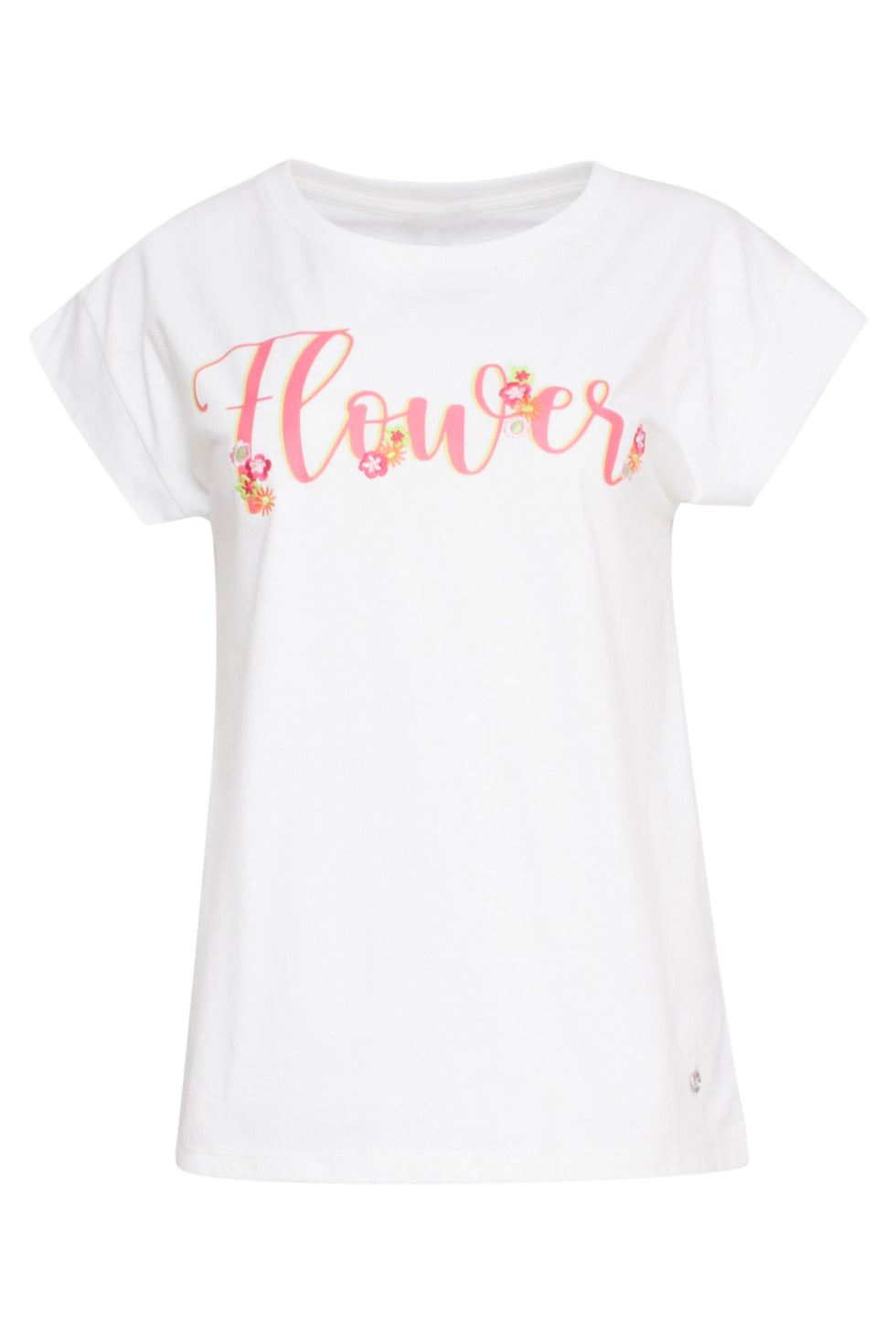 24386 Dames T-Shirt Met Korte Mouwenbloemenprint | White - Muticolour