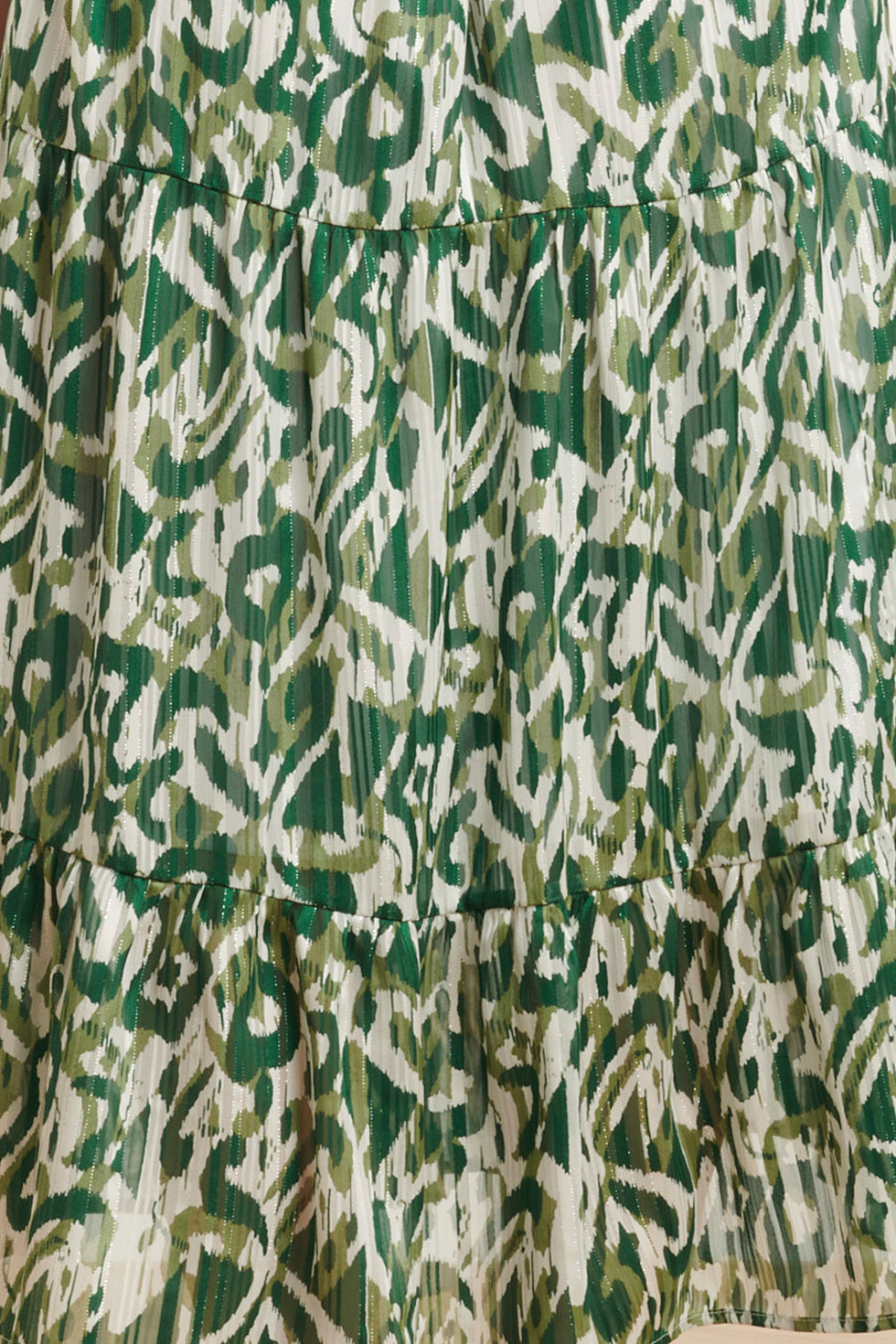 24405 Satijnen Maxi Jurk Met Abstracte Print3/4 Mouwen | White-Green
