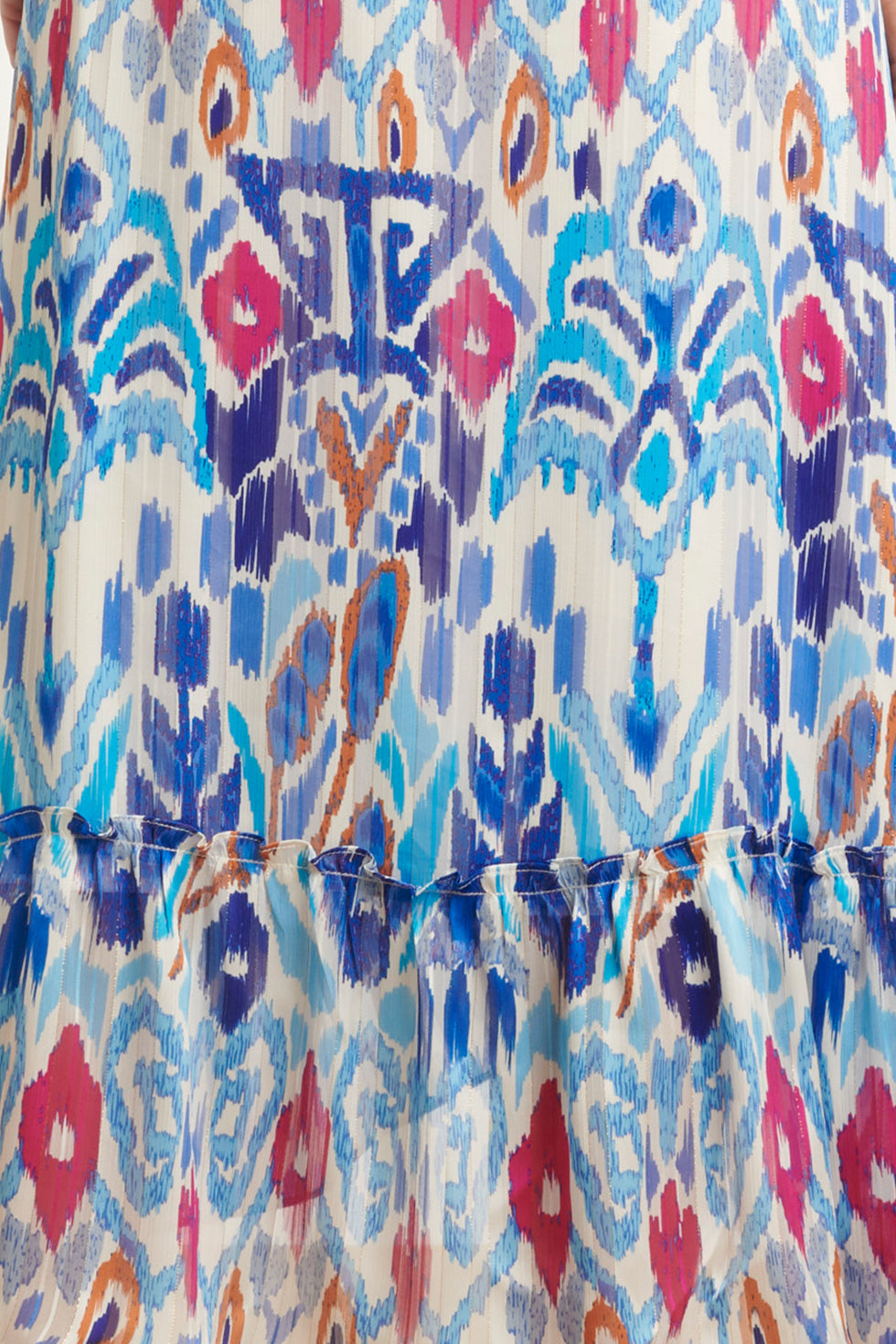 24407 Chiffon Zomerjurk Met Azteekse Printruches | White-Cobalt Blue