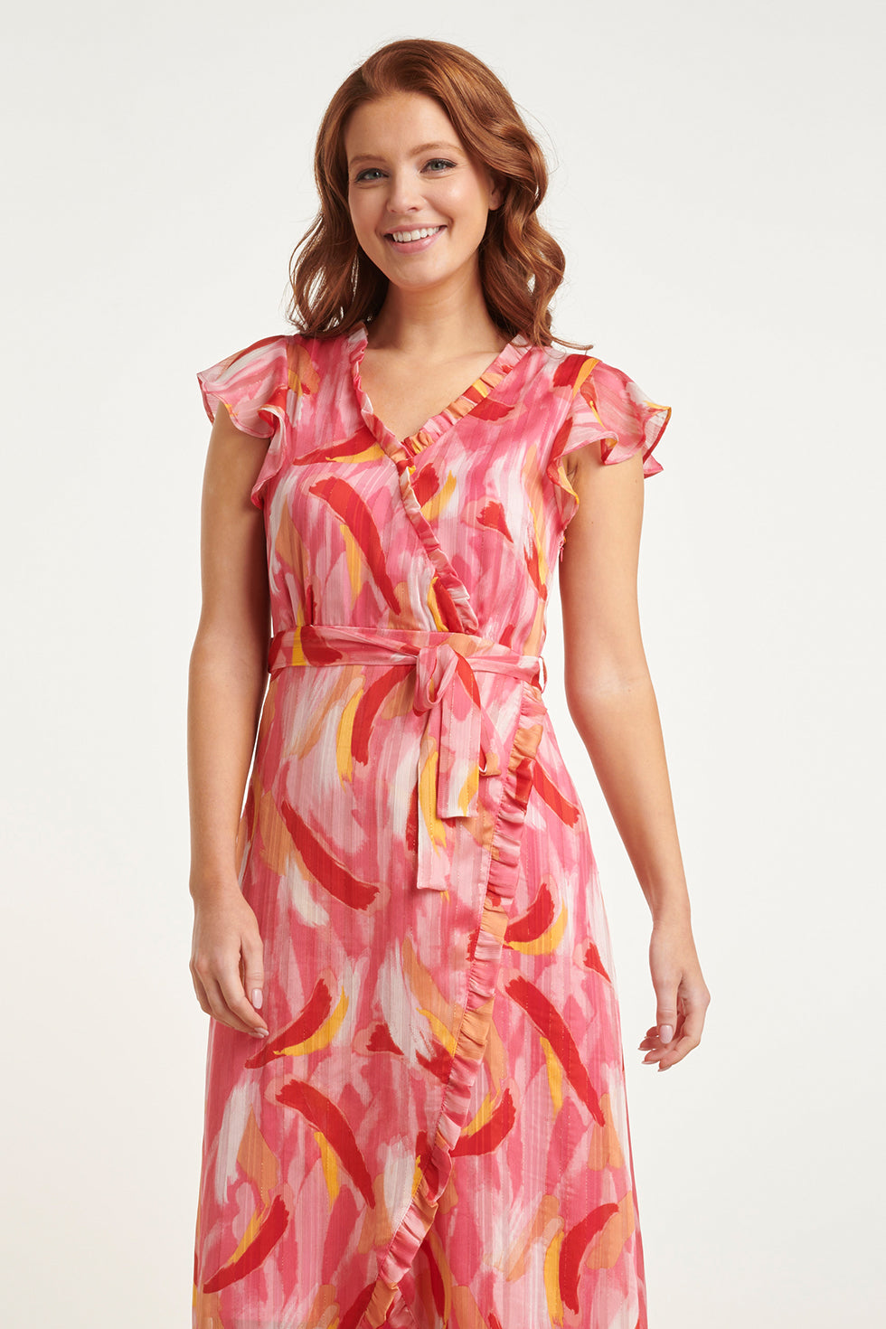 24409 Chiffon Zomerjurk Met Abstracte Schilderprint | Muticolour