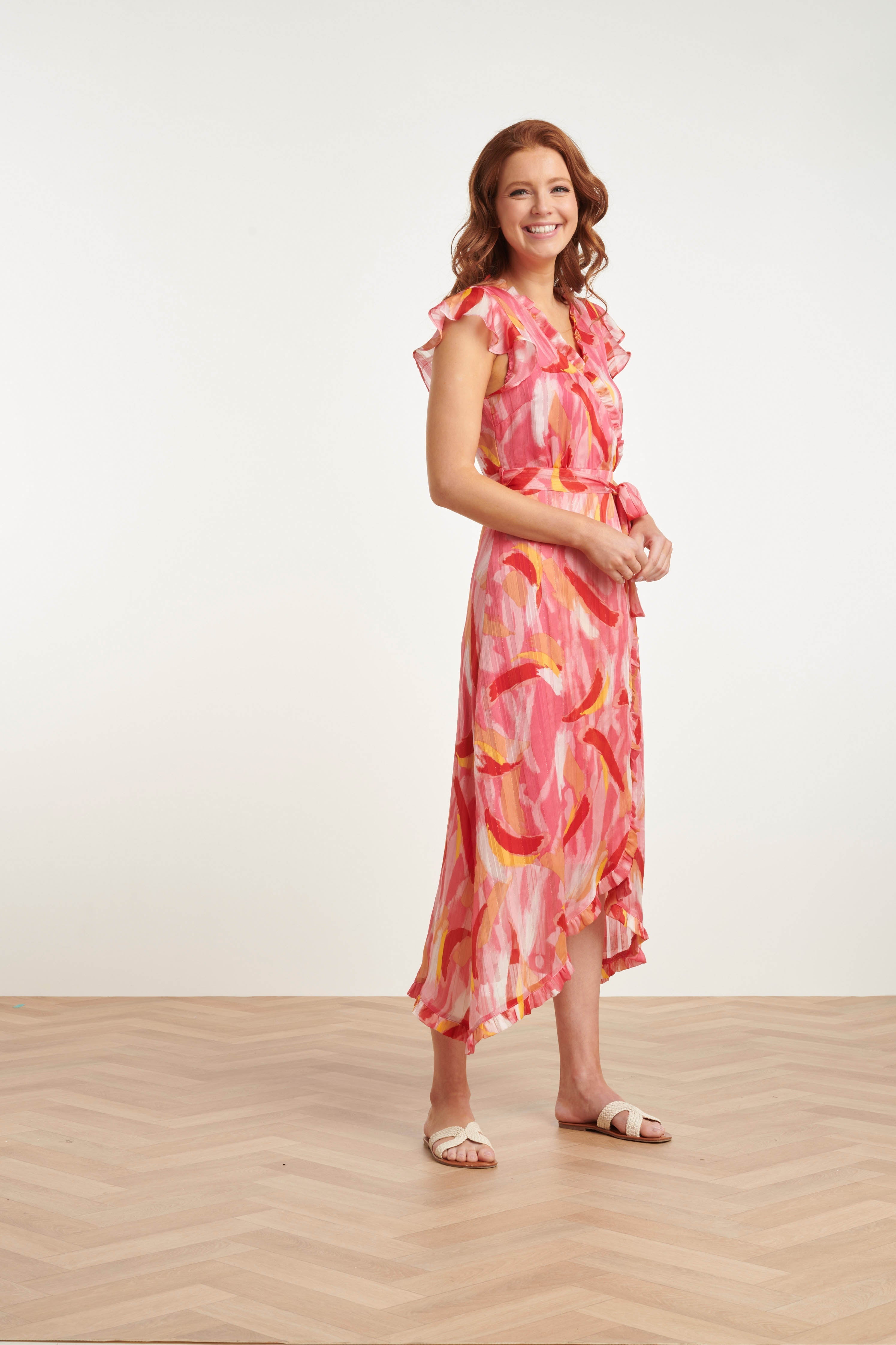 24409 Chiffon Zomerjurk Met Abstracte Schilderprint | Muticolour