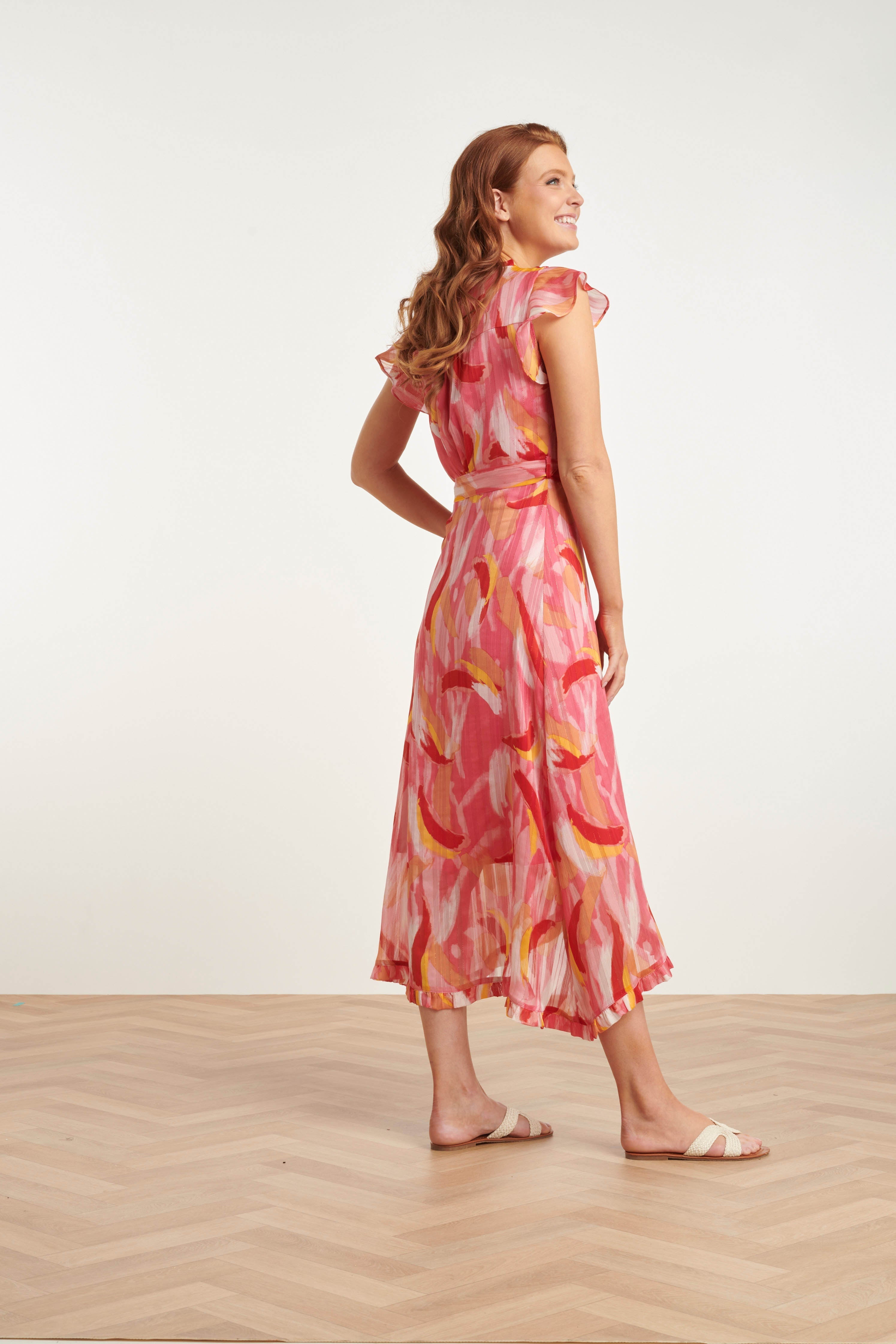 24409 Chiffon Zomerjurk Met Abstracte Schilderprint | Muticolour