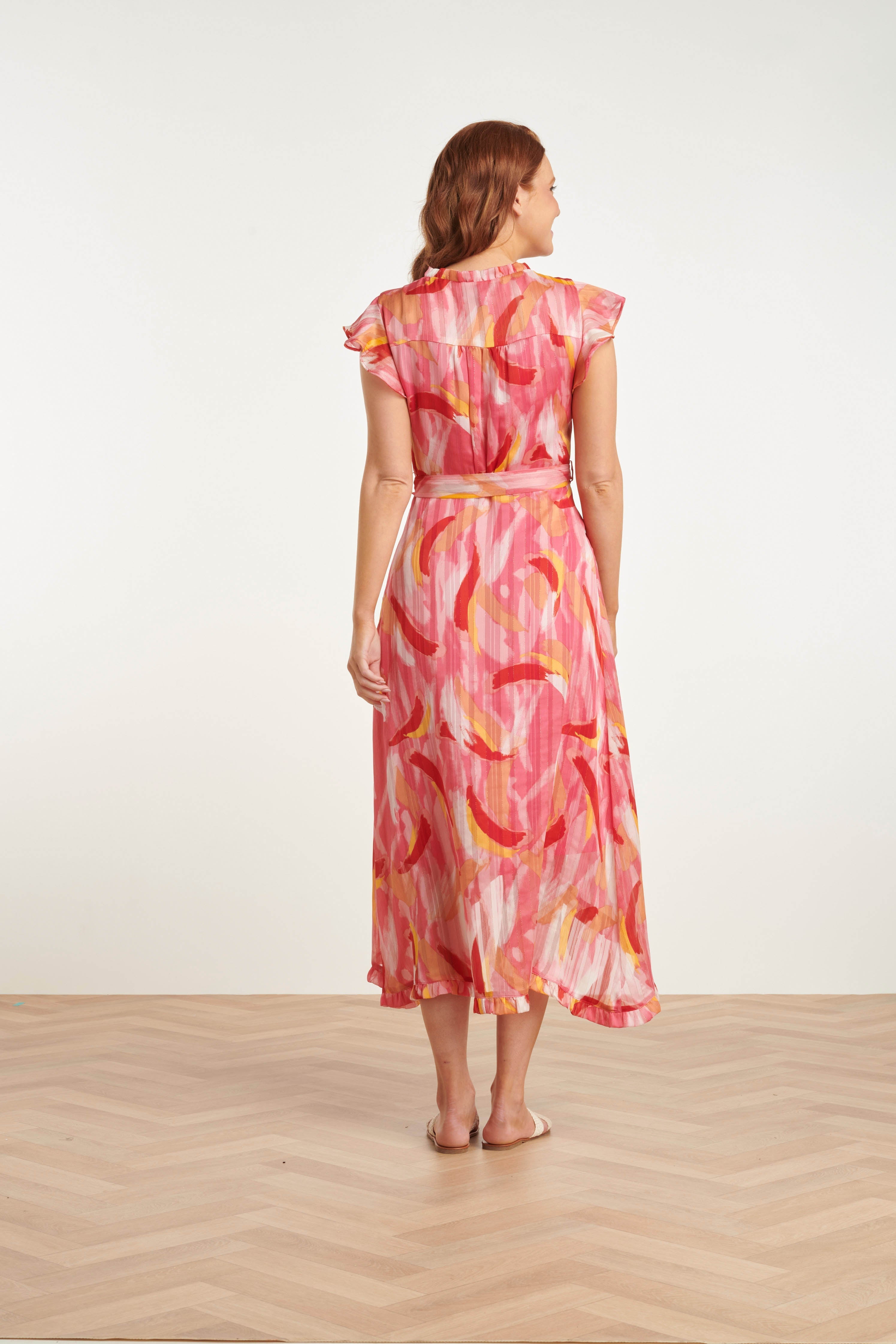 24409 Chiffon Zomerjurk Met Abstracte Schilderprint | Muticolour
