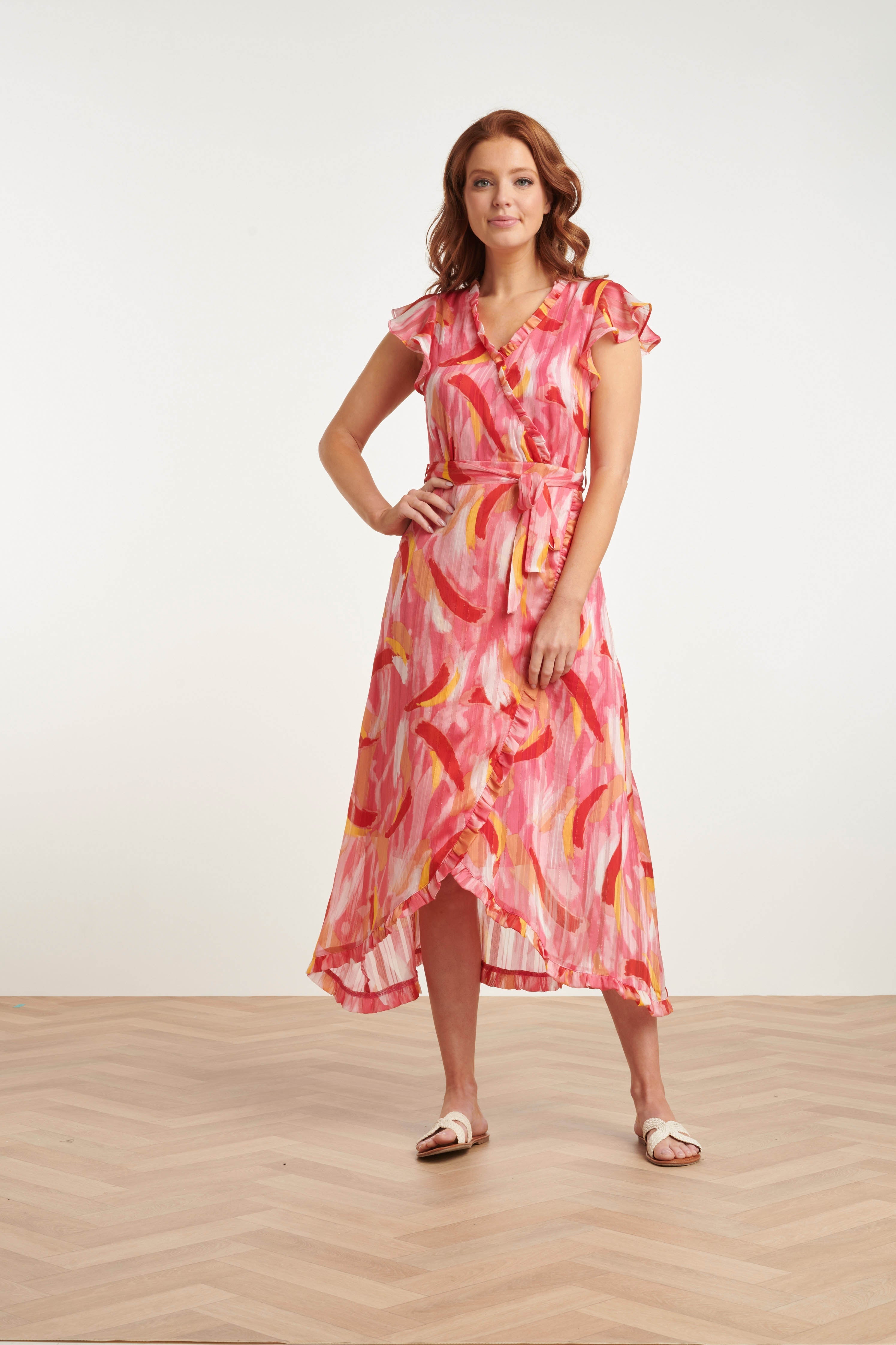 24409 Chiffon Zomerjurk Met Abstracte Schilderprint | Muticolour